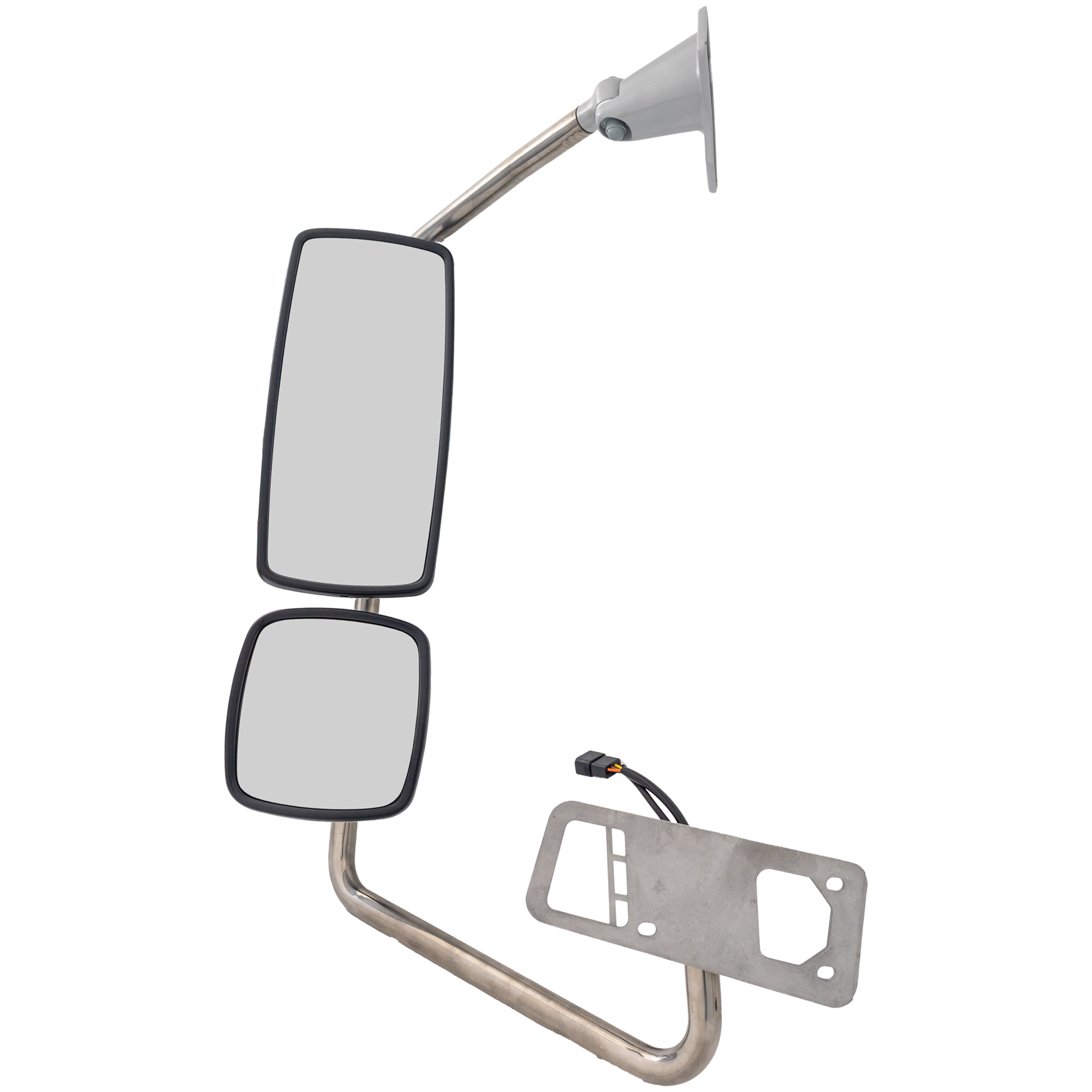 AM FREIGHTLINER COLUMBIA 02-11 MIRROR LH Power Upper Manual Adjust Lower Heated Chrome w Arm SKU FL26EL HD OEM Heavy Duty