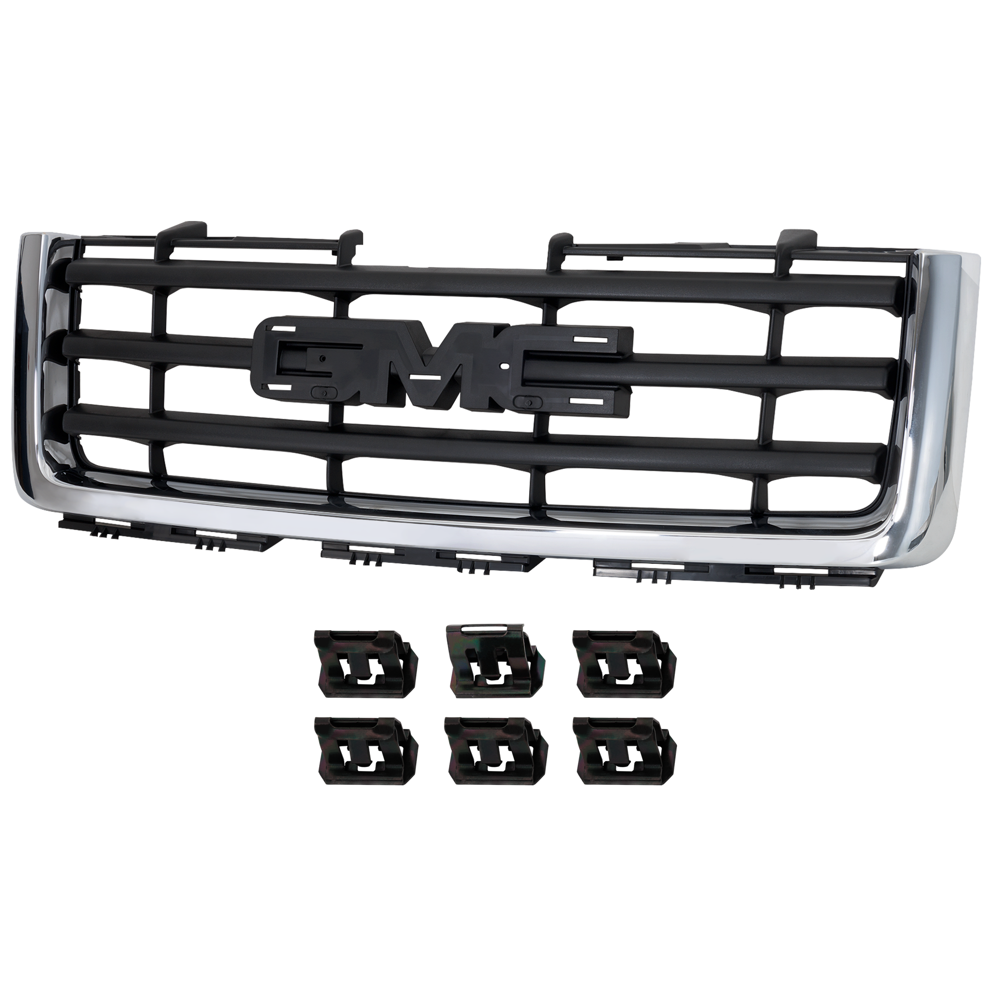 AM SIERRA 1500-07-13 GRILLE Chrome Shell Painted Black Insert Exc. Denali Model New Body Style SKU G070121 Partslink GM1200573 OEM 22761792