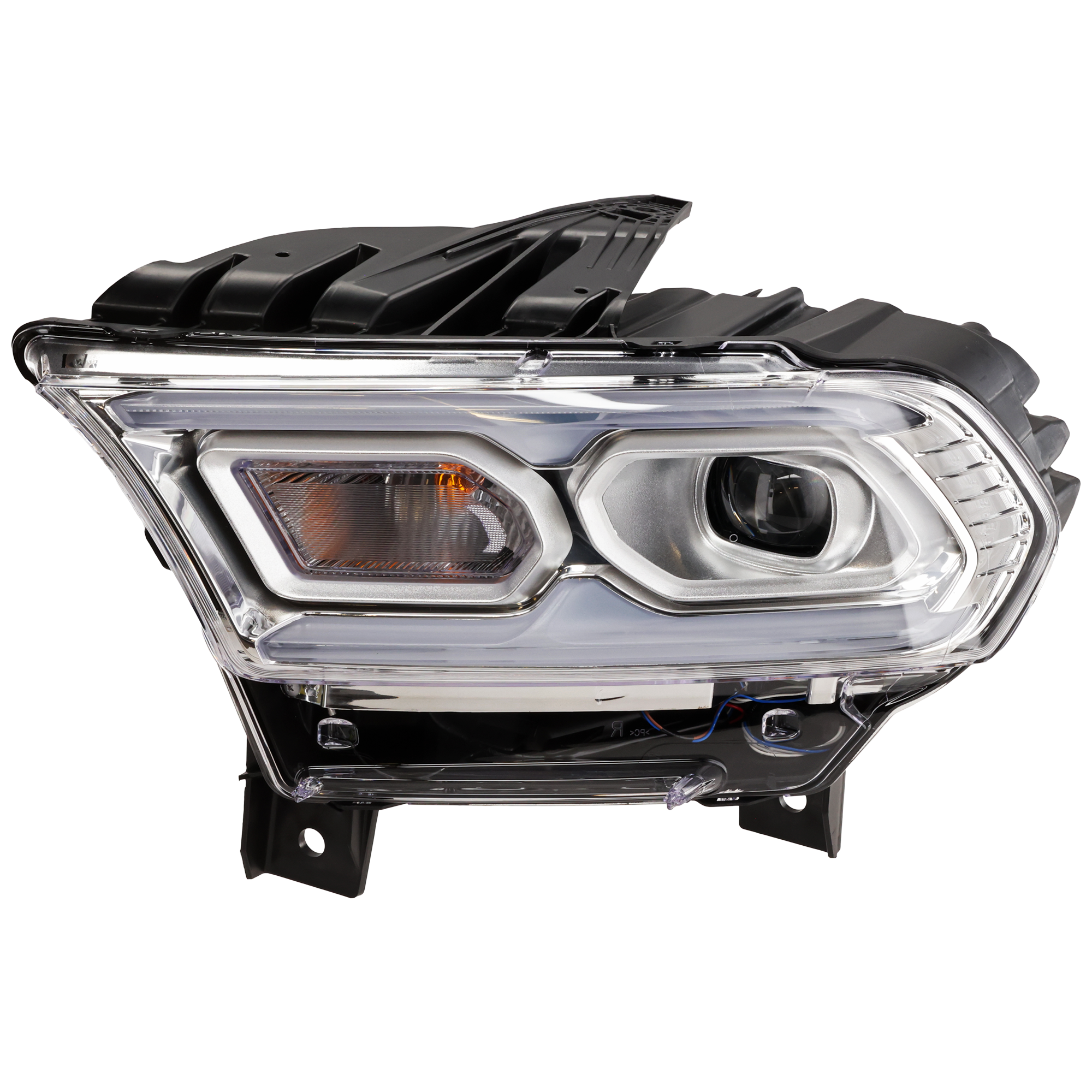AM DURANGO 21-24 HEAD LAMP LH Assembly LED Chrome Interior w Daytime Running Light Standard Type CAPA SKU GD10010114AQ Partslink CH2502343C OEM 68433777AF