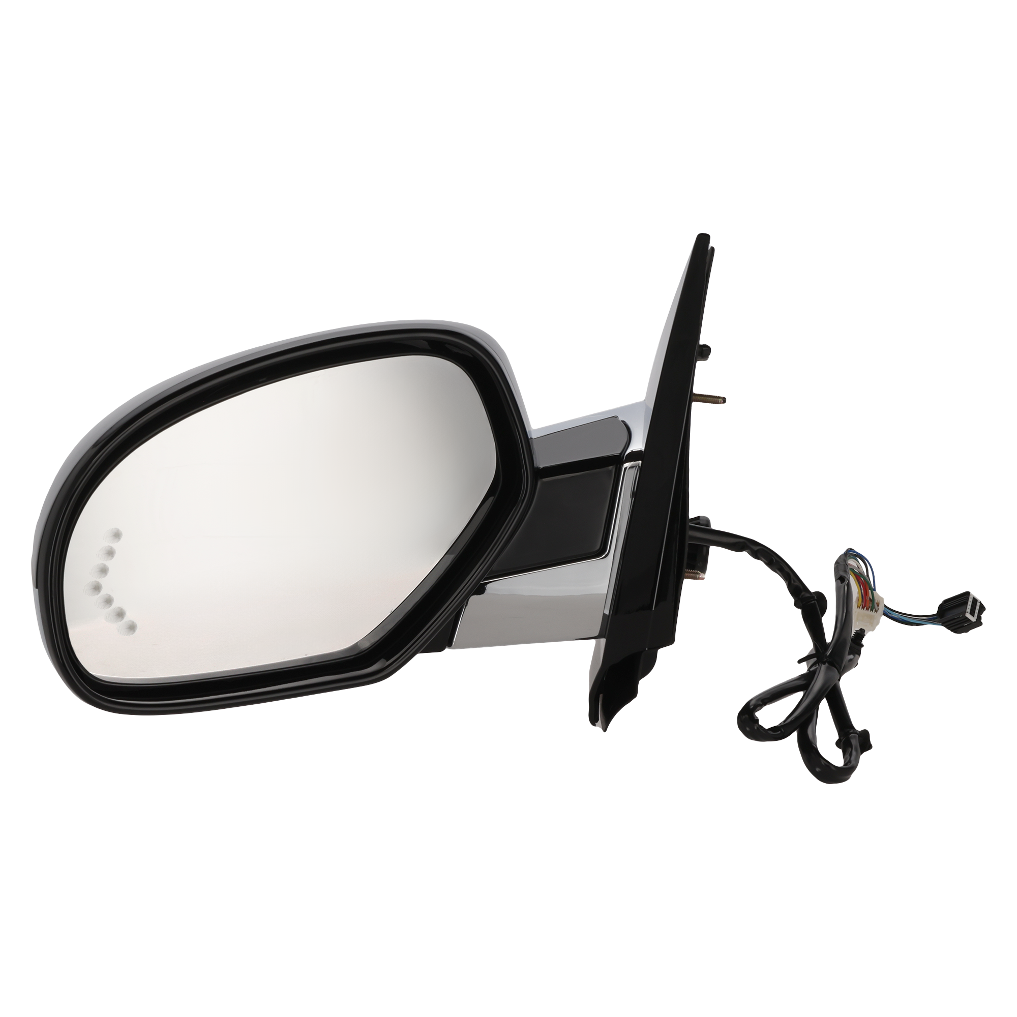 AM ESCALADE 07-14 MIRROR LH Power Power Folding Heated Chrome Body w Paintable Cap w Signal Light and Memory No Auto dimming and BSD SKU GM01EL S OEM 25831078