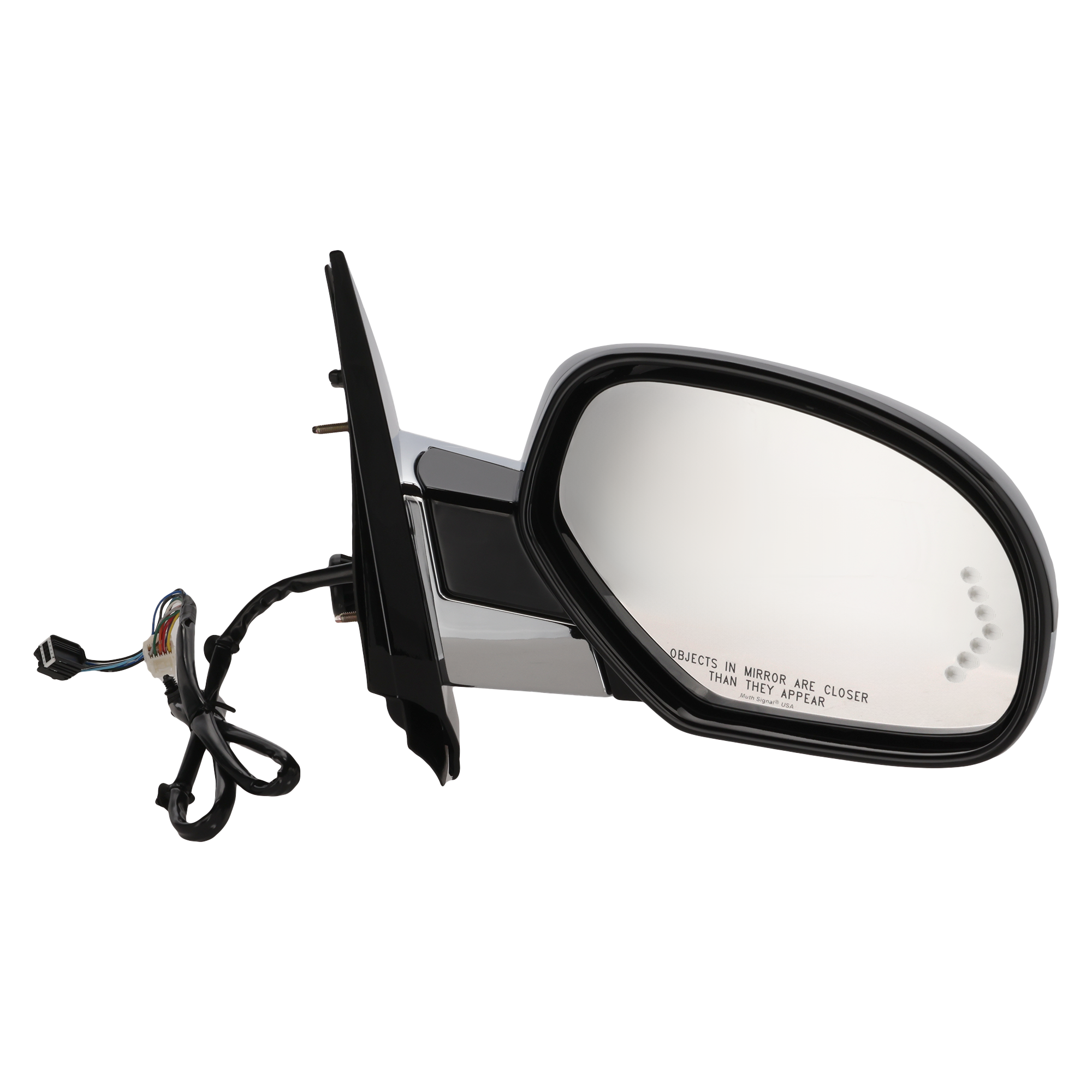 AM ESCALADE 07-14 MIRROR RH Power Power Folding Heated Chrome Body w Paintable Cap w Signal Light and Memory No Auto dimming and BSD SKU GM01ER S OEM 25776162