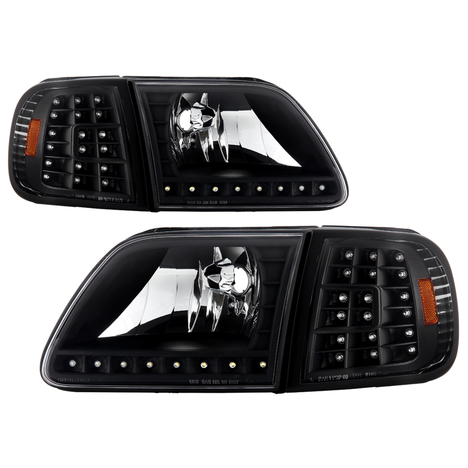 AM Crystal Headlights Black Housing SKU HD ON FF15097 LED SET BK