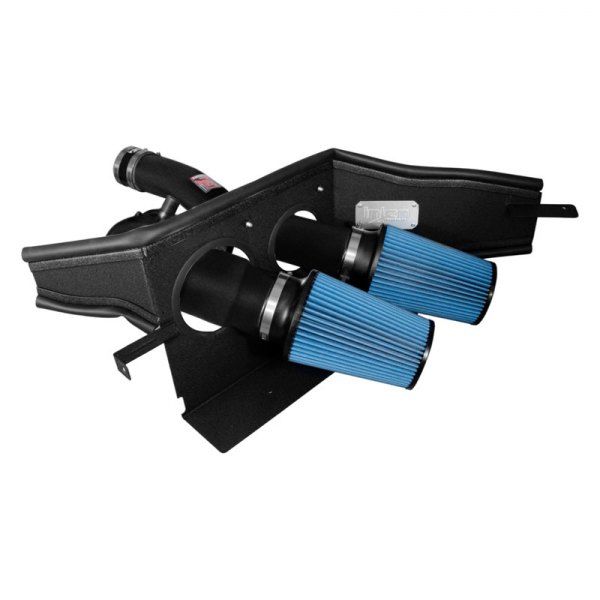 AM 2015 F 150 Ecoboost 2.7L 3.5L V6 Turbo 4 in. 3.5 in. dual tuned intakes w MR tech. heatshield SuperNano Web dry filters wrinkle black SKU I24PF9015WB
