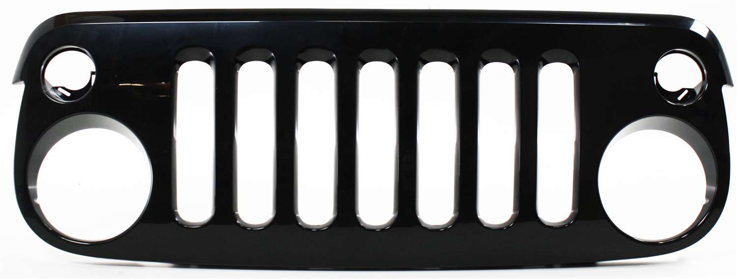 AM WRANGLER JK 07-18 GRILLE Gloss Black Shell and Insert Plastic SKU J070124 Partslink CH1200313 OEM 68046306AC
