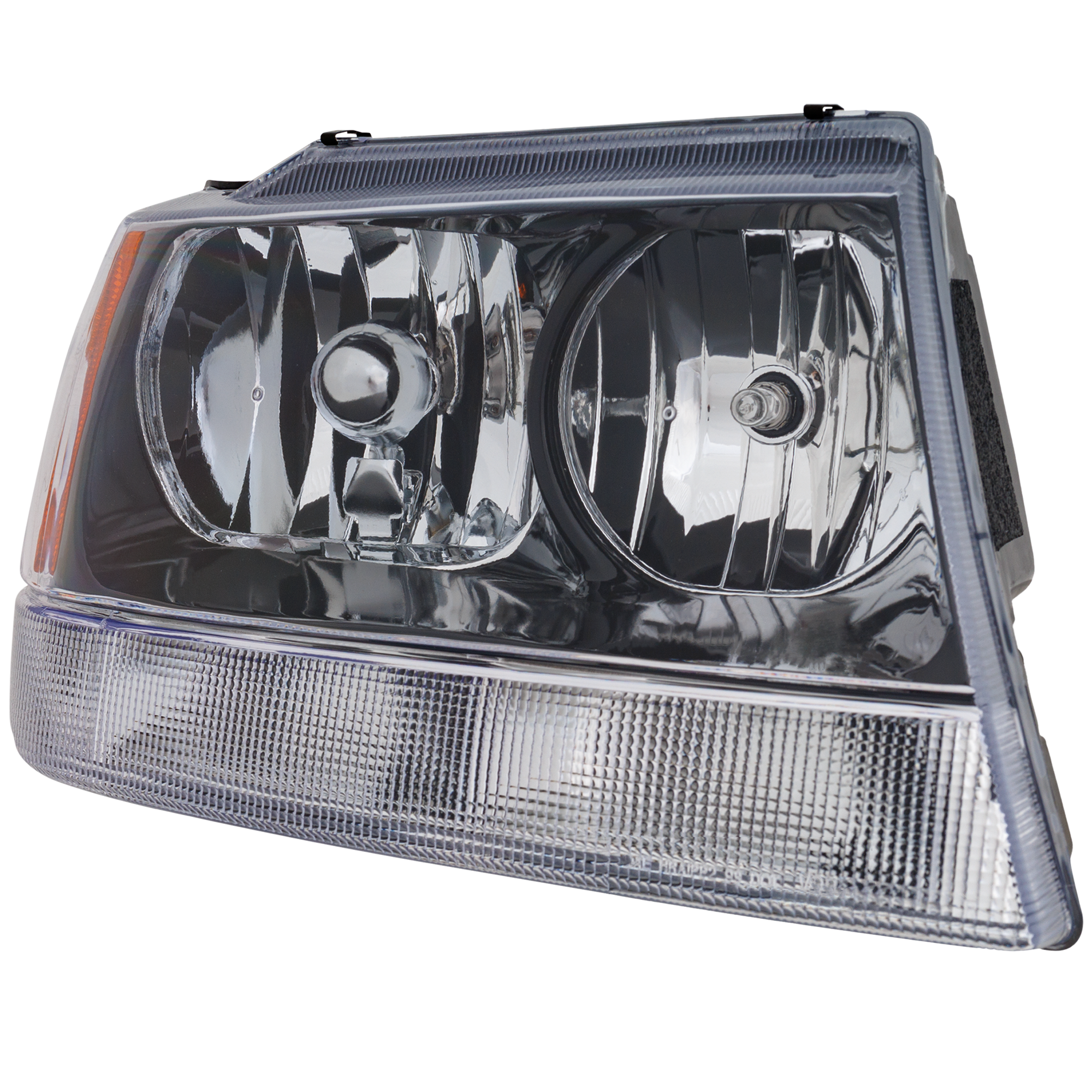 AM GRAND CHEROKEE 02-04 HEAD LAMP RH Assembly Halogen Black Interior w o Harness Exc. Limited Overland Models From 01-15-2002 SKU J100105 Partslink CH2503138 OEM 55155128AJ