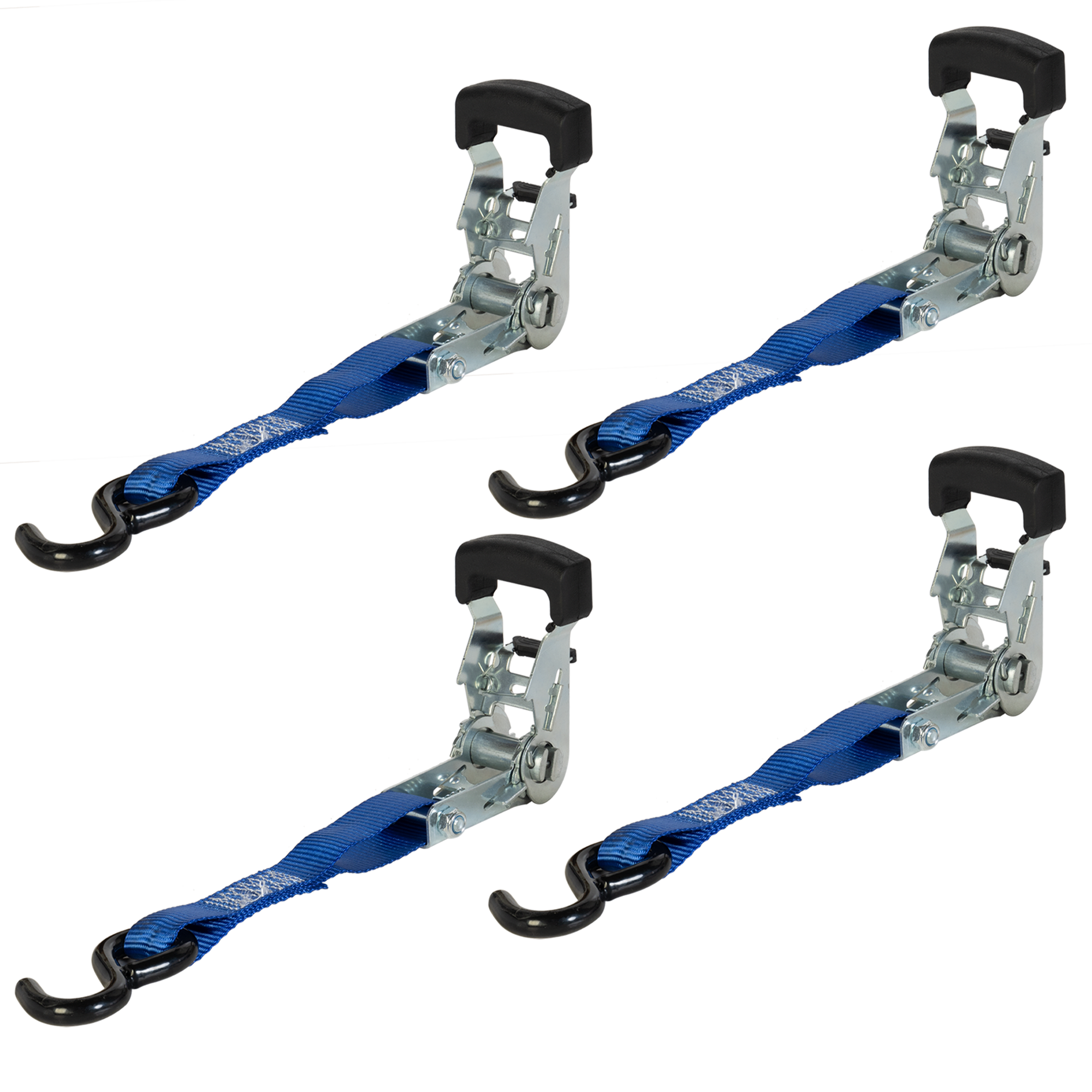 AM RATCHET TIE DOWN STRAPS w S Hooks 1.06 in. x 11.81 ft. 1000 Lbs. Safe Work Load 3000 Lbs. Break Strength Set of 4 SKU J99250001 OEM Accessories