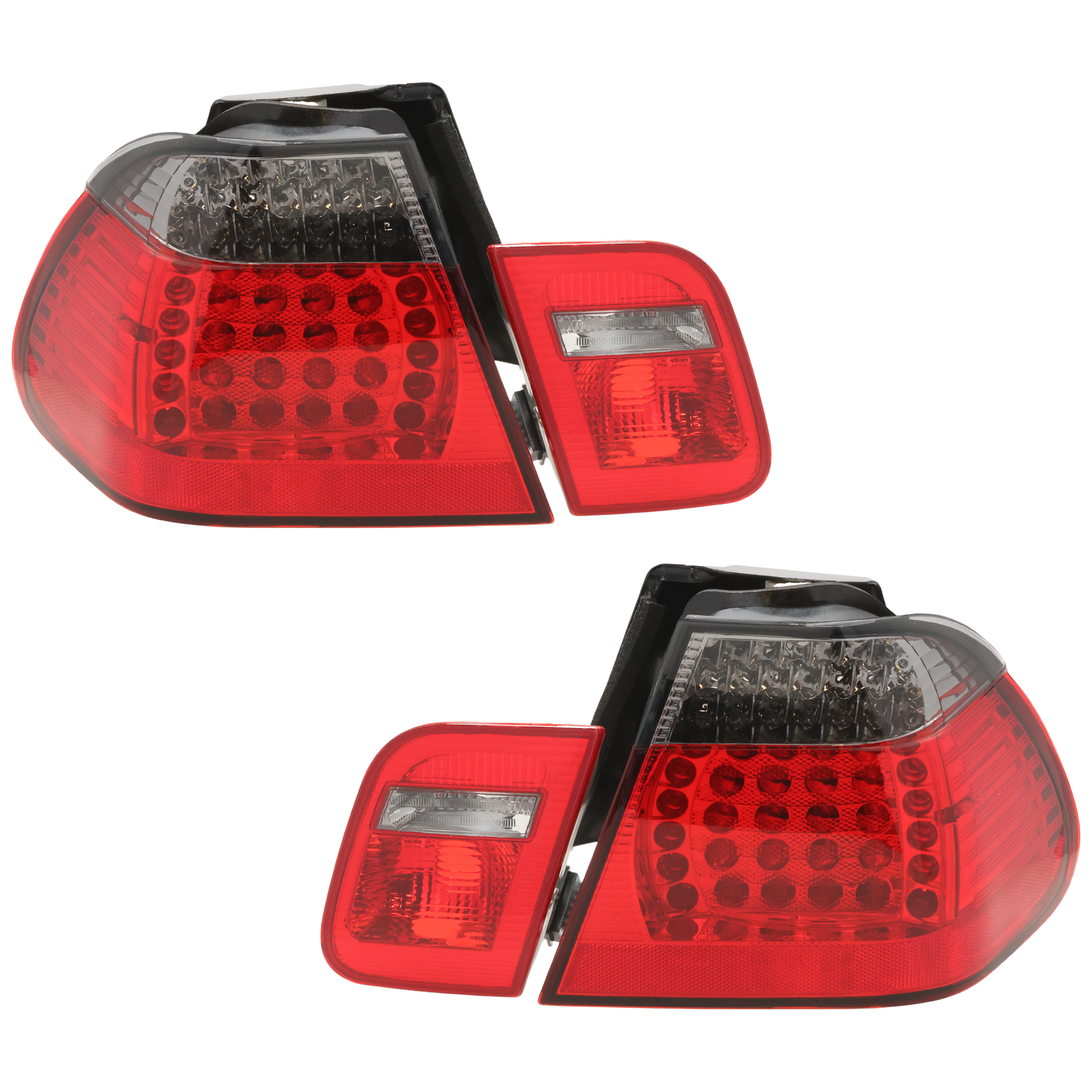 AM 3 SERIES 99-01 TAIL LAMP RH AND LH Inner and Outer Assembly LED Red Smoked Lens Sedan SKU JB73010019A OEM 63218364923 PFM 63218364921 PF