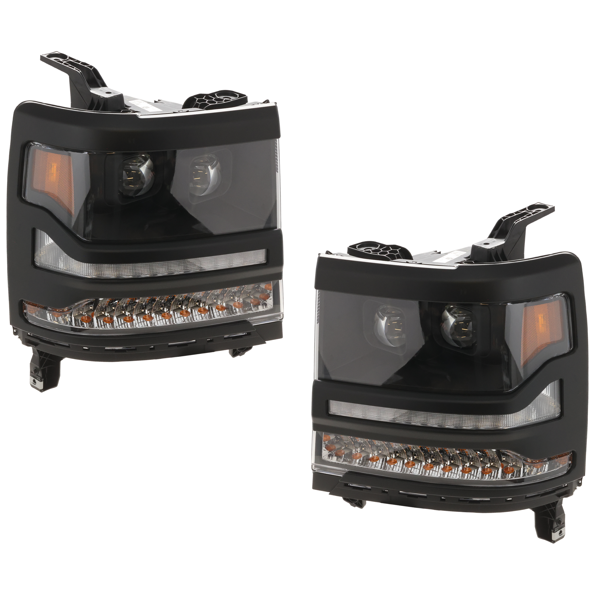AM SILVERADO 1500-16-18 SILVERADO 1500 LD 19-19 PROJECTOR HEAD LAMP RH AND LH Assembly LED Black Interior w Amber Reflector SKU JC10010094A OEM 84356947 PFM 84388723 PFM