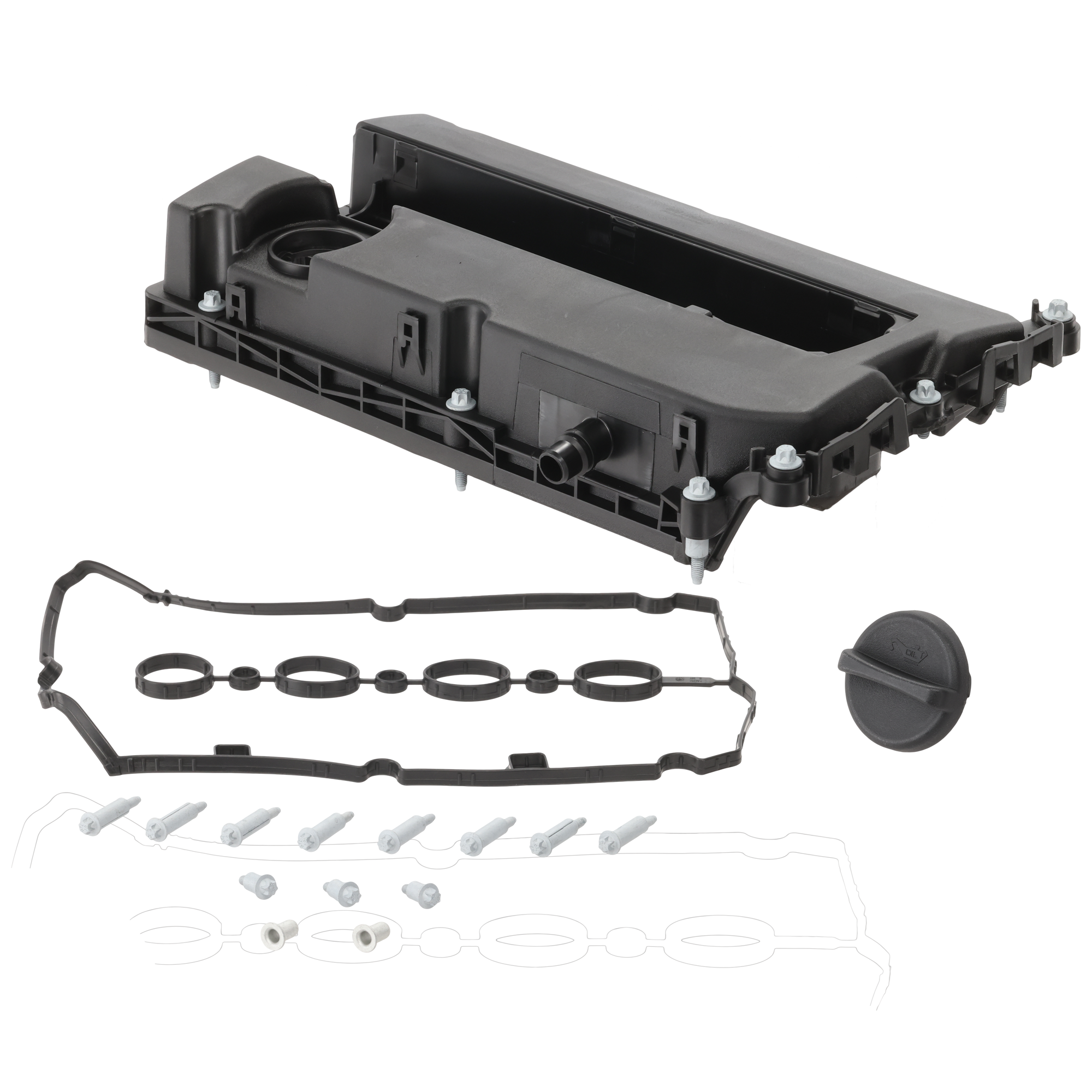 AM AVEO 07-11 CRUZE 11-15 SONIC 12-16 VALVE COVER Plastic Black w Bolts and Gasket SKU JC320402 OEM 55564395