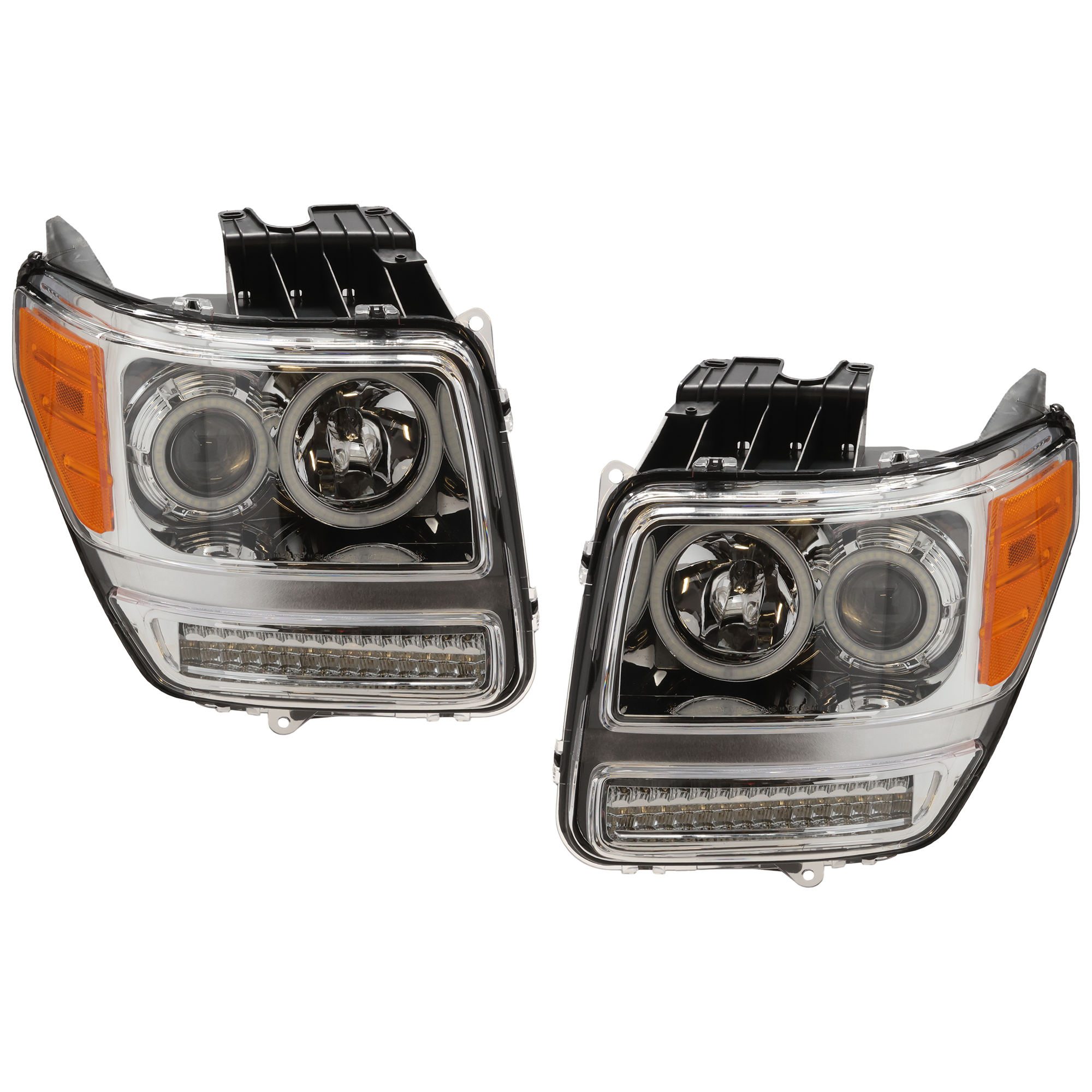 AM NITRO 07-11 PROJECTOR HEAD LAMP RH AND LH Assembly Halogen w LED Halo w o Headlight Leveling 11-11 SKU JD10010025A OEM 55157225AD PFM 55157224AD PFM