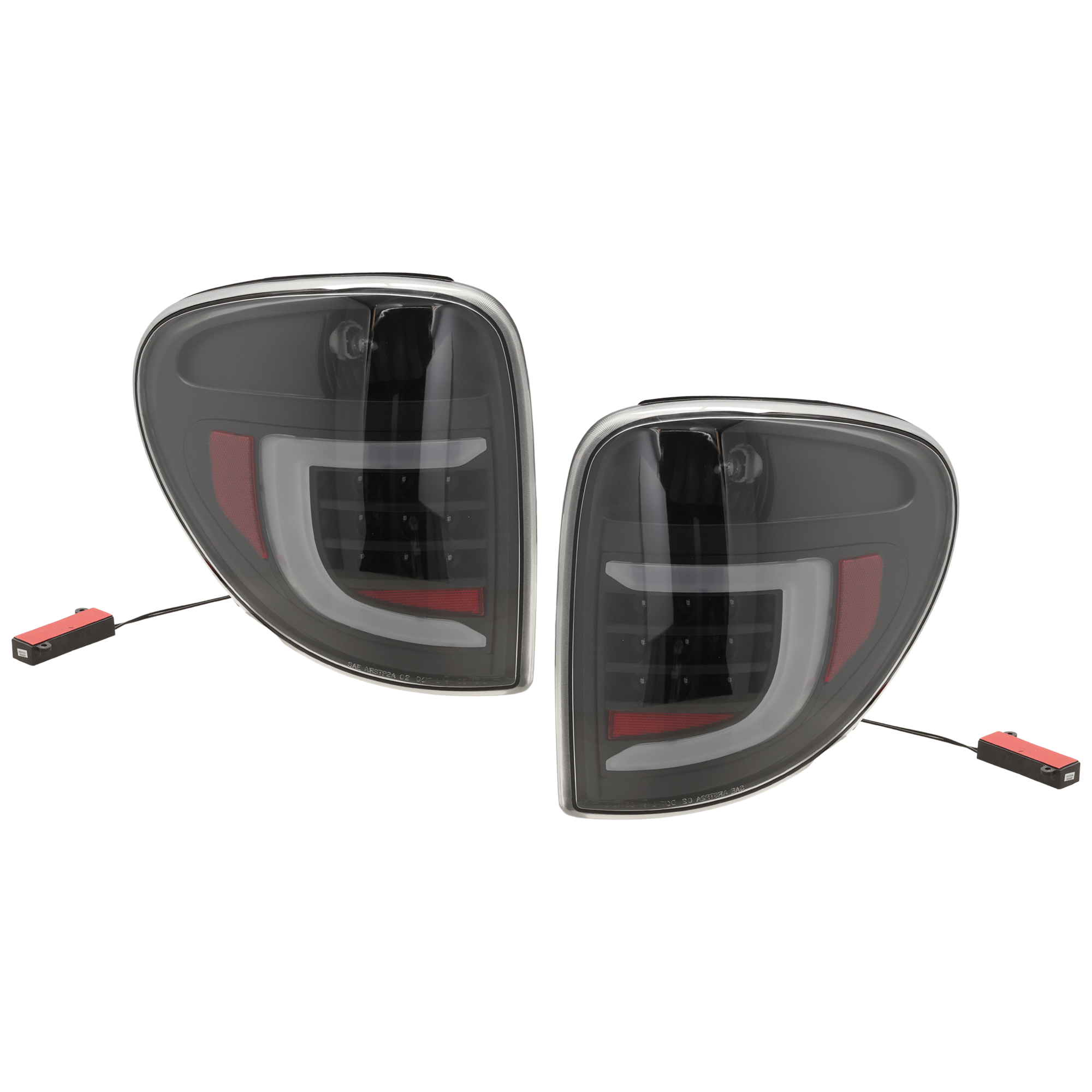 AM CARAVAN 04-07 TAIL LAMP RH AND LH Assembly LED Clear Lens Black Interior C Shape LED Tube Running Lights SKU JD73010027A OEM 68241334AA PFM 68241335AA PFM