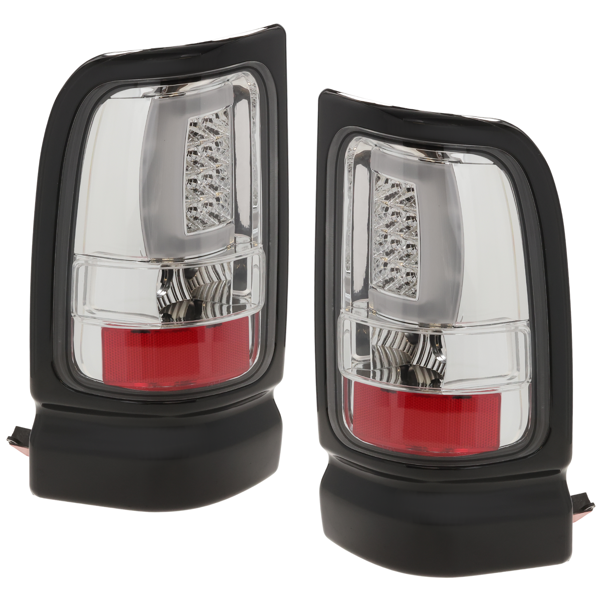 AM RAM PICKUP 94-02 TAIL LAMP RH AND LH Assembly LED w o Sport Package Clear Lens Chrome Interior SKU JD73010030A OEM 55055265AC PFM 55055264AC PFM