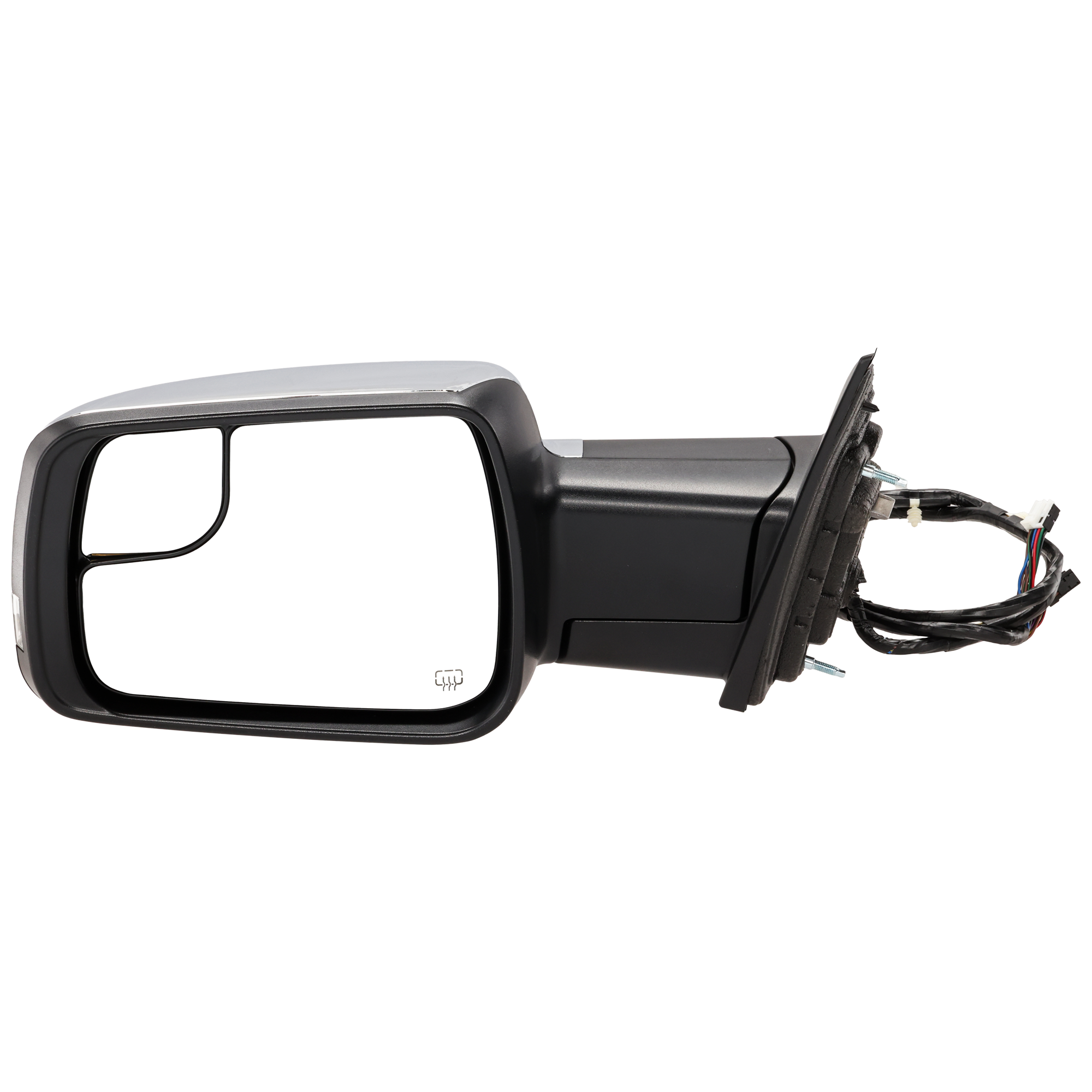 AM RAM 1500 P U 19-22 MIRROR LH Power Power Folding Heated Chrome w Blind Spot Corner Glass Memory Puddle Light Signal Light and Temp Sensor w o Surround View Camera Non Towing SKU JDG162CL S Partslink CH1320474 OEM 68462775AB
