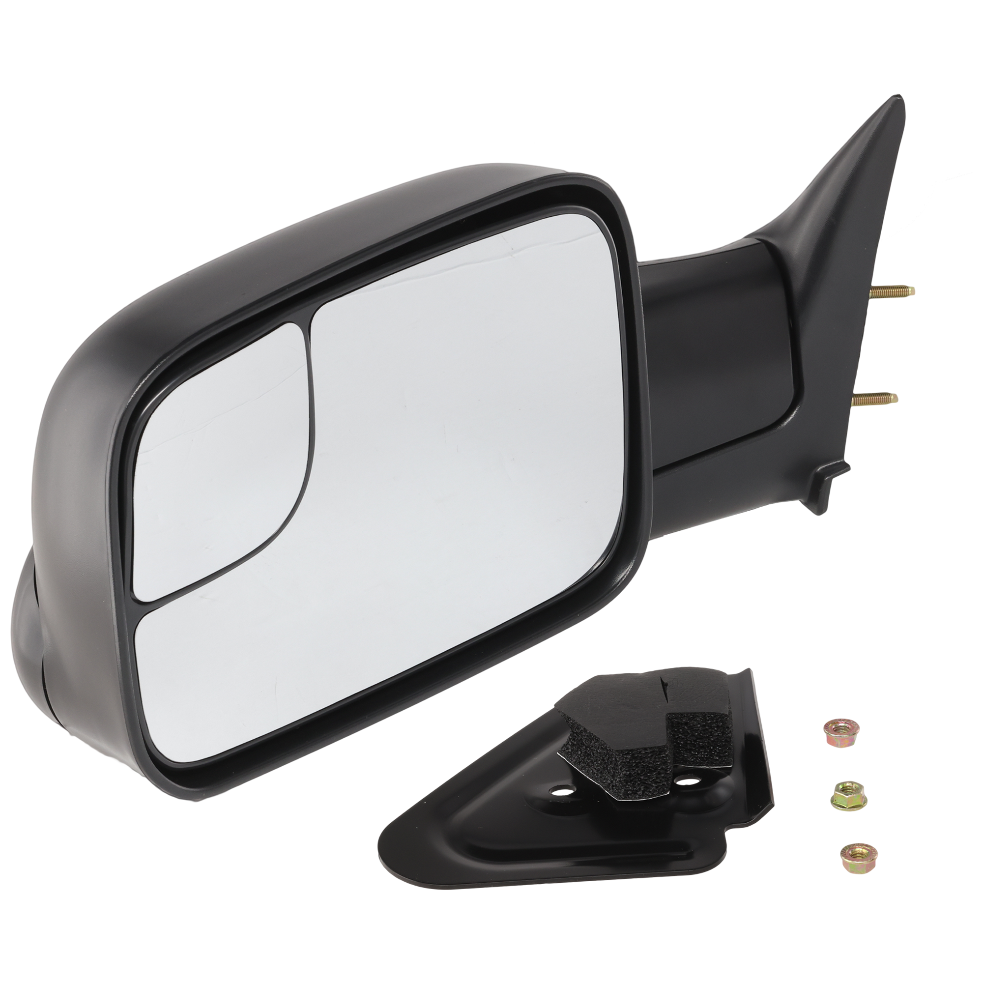 AM RAM 1500 P U 94-01 RAM 2500-3500 P U 94-02 TOWING MIRROR LH Manual Adjust Manual Folding Non Heated Textured w Bracket and Blind Spot Glass SKU JDG49L Partslink CH1320332 OEM 55156335AD PFM