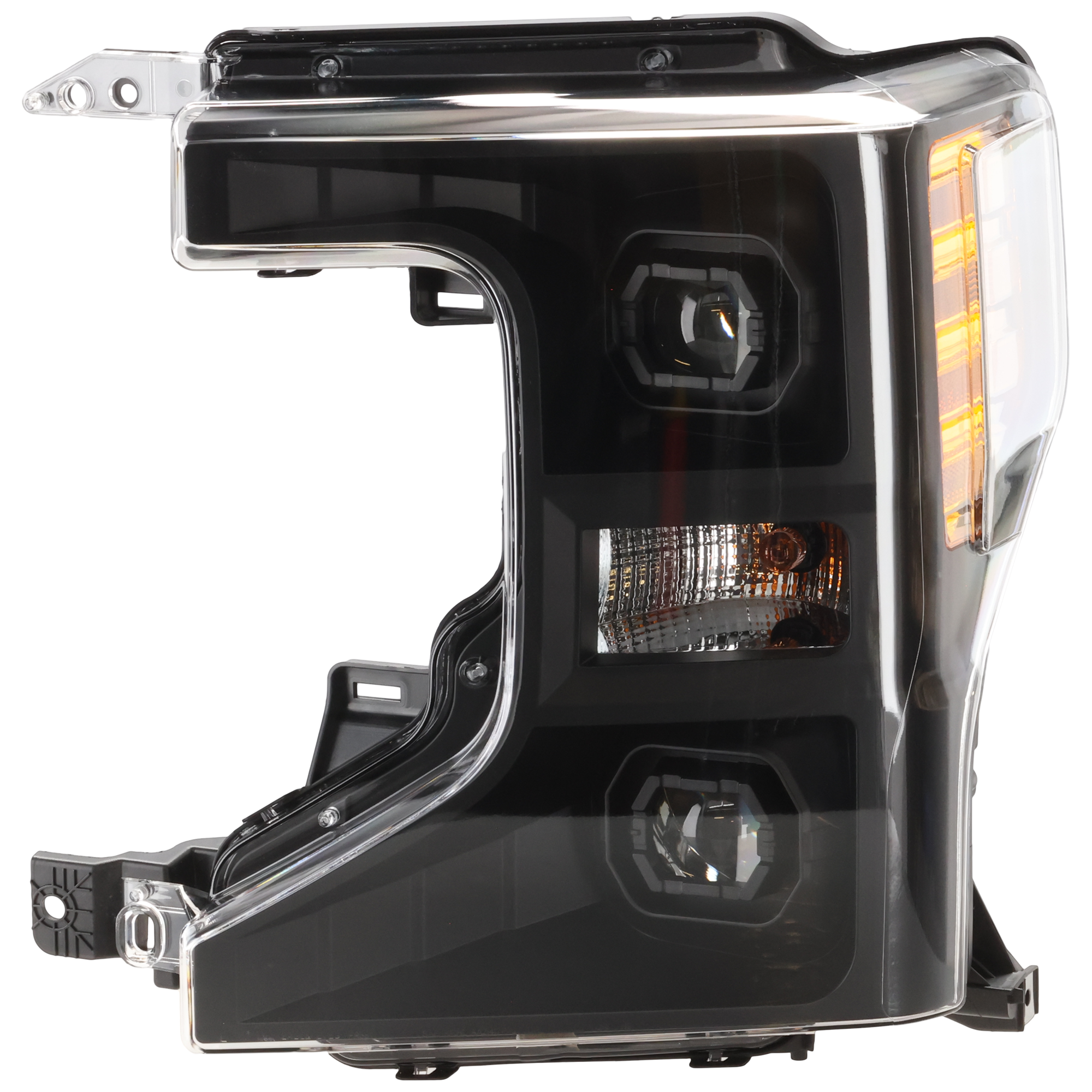 AM F SERIES SUPER DUTY PICKUP 20-22 HEAD LAMP LH Assembly Halogen Black Interior Crew Extended Standard Cab SKU JF10010034A Partslink FO2502436 OEM LC3Z13008B PFM