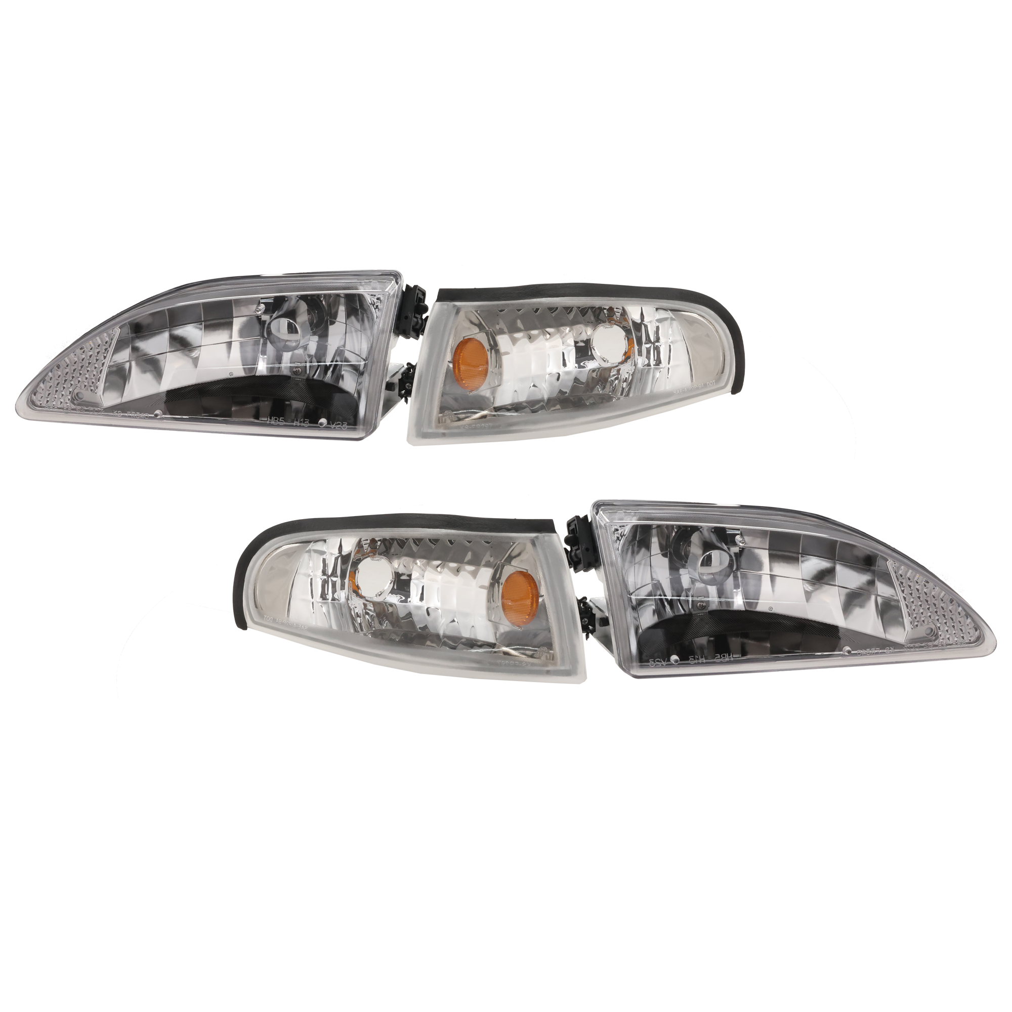 AM MUSTANG 94-98 HEAD LAMP RH AND LH Assembly Halogen w Corner Light Gun Metal Interior SKU JF10010039A OEM F4ZZ13008EPFM F4ZZ13008FPFM F4