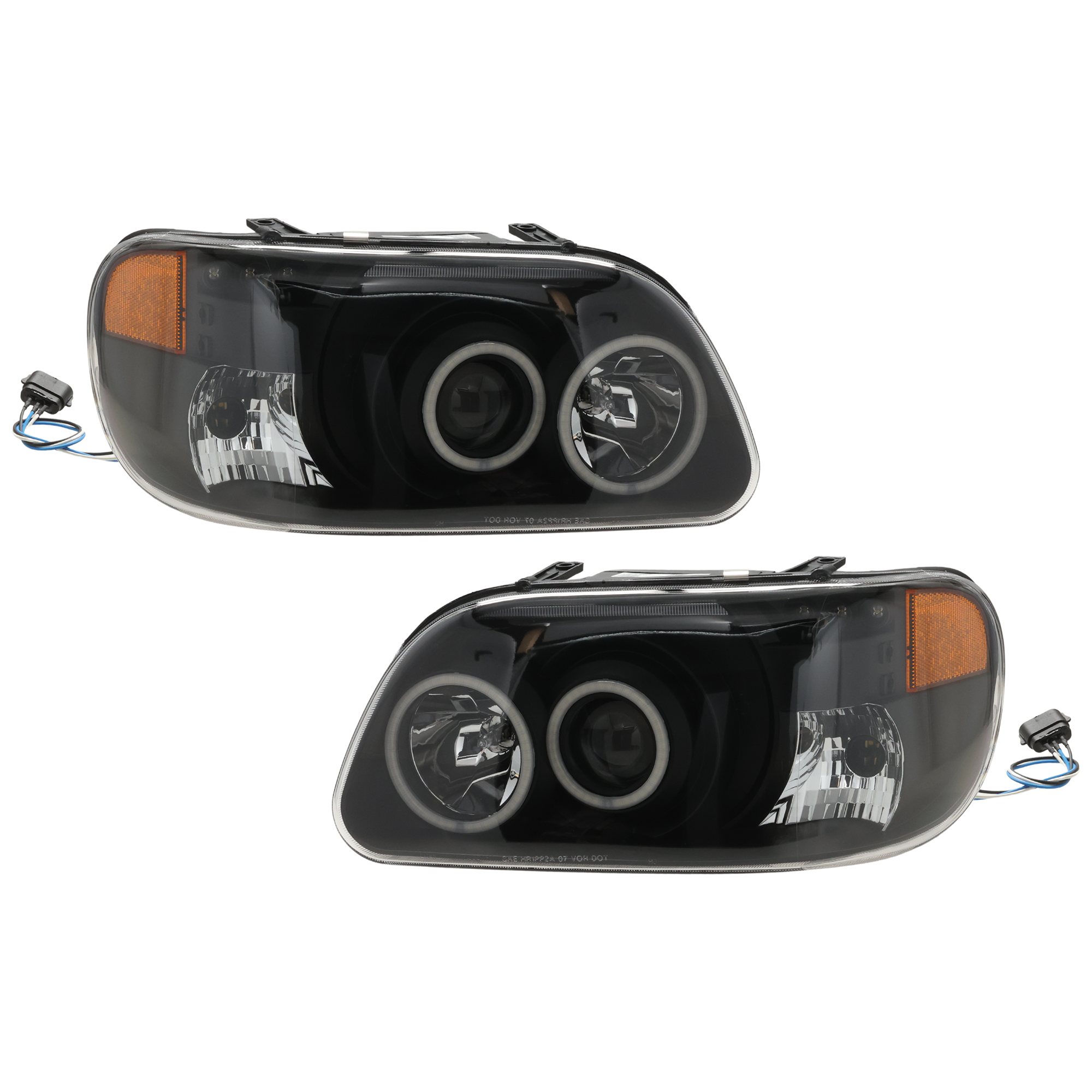 AM EXPLORER 95-01 MOUNTAINEER 97-97 PROJECTOR HEAD LAMP RH AND LH Assembly Halogen Black Interior w LED Halo SKU JF10010040A OEM F5TZ13008A PFM F5TZ13008B PFM