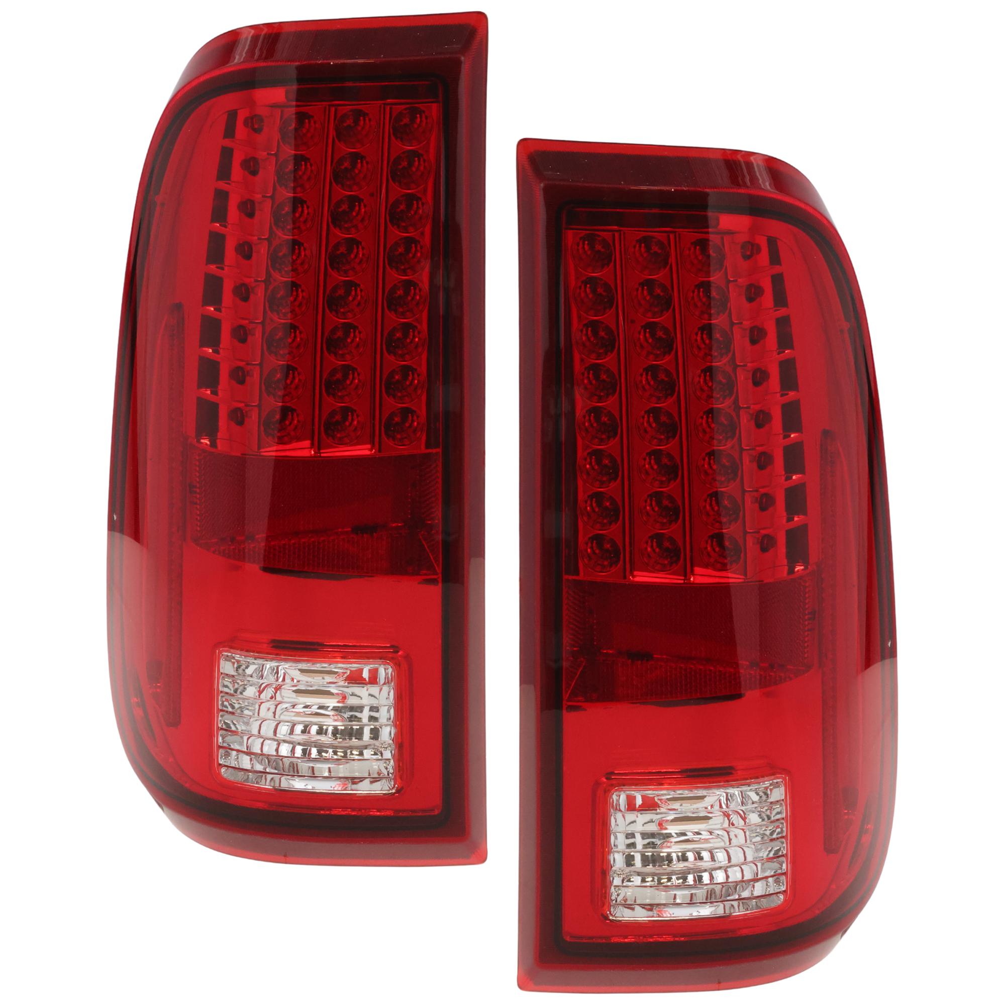 AM F SERIES SUPER DUTY 08-16 TAIL LAMP RH AND LH Assembly LED Red and Clear Lens Chrome Interior SKU JF73010040A OEM BC3Z13404A PFM BC3Z13405A PFM