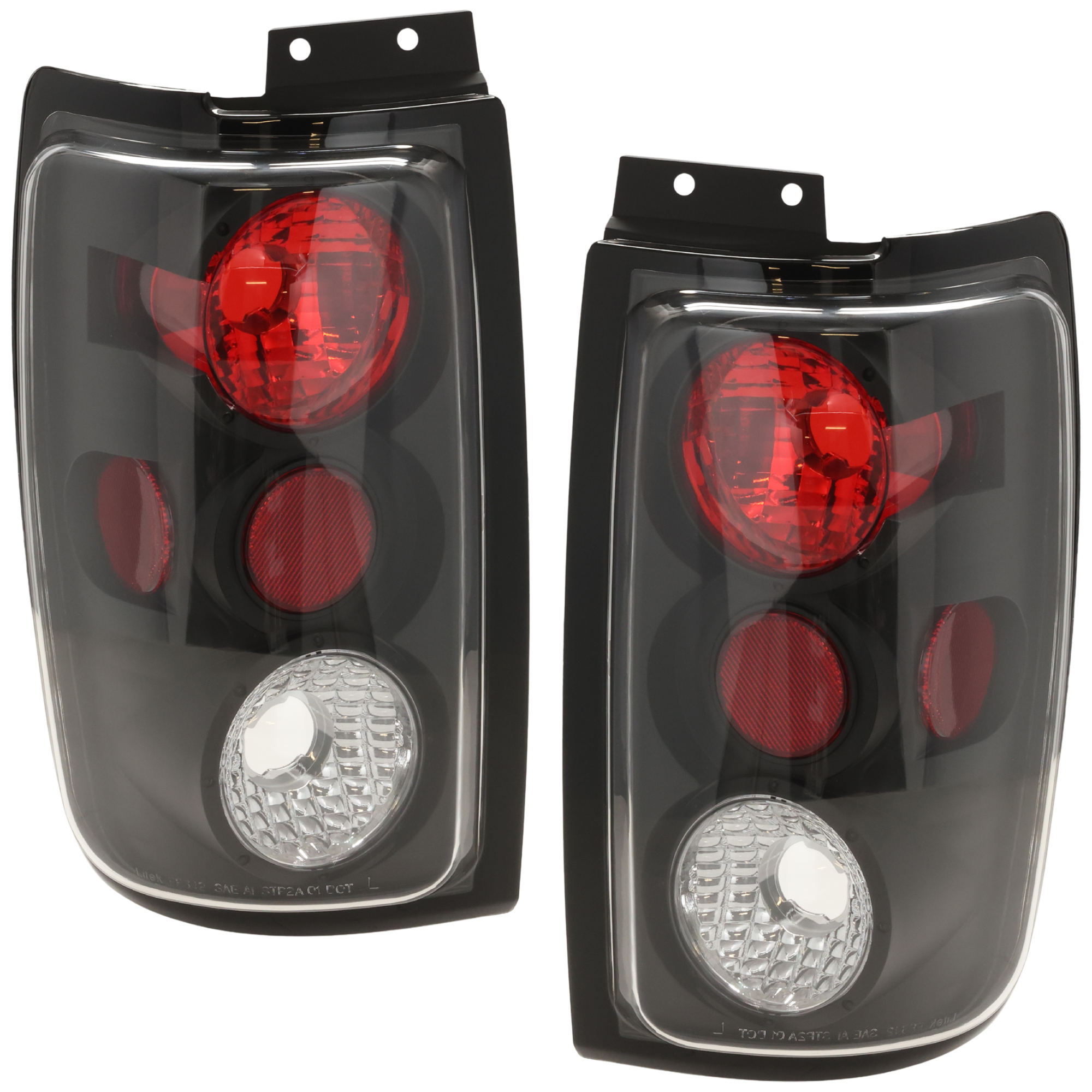 AM EXPEDITION 97-02 TAIL LAMP RH and LH Lens and Housing Incandescent Clear Lens Black Interior SKU JF73010044U OEM F75Z13404AC PFM F75Z13405AC PF