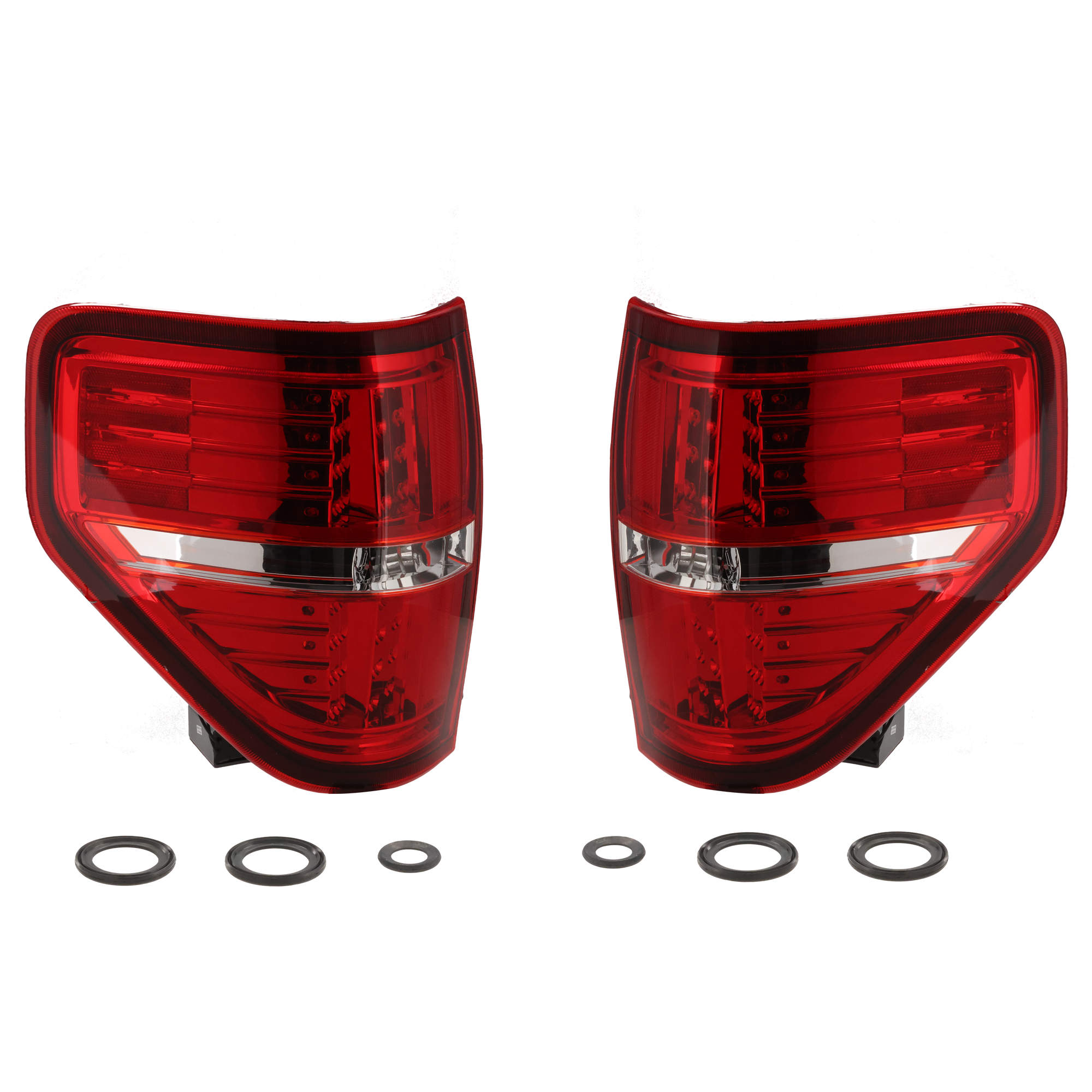 AM F 150-10-14 TAIL LAMP RH AND LH Assembly LED FX2 Model Styleside Red and Clear Lens Chrome Interior SKU JF73010045A OEM BL3Z13405AA PFM BL3Z13404AA PF