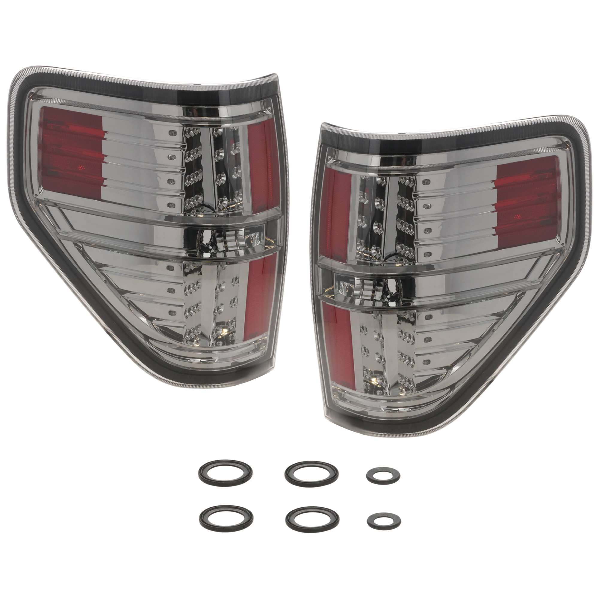 AM F 150-10-14 TAIL LAMP RH AND LH Assembly LED FX2 Model Styleside Smoked Lens Chrome Interior SKU JF73010046A OEM BL3Z13405AA PFM BL3Z13404AA PF