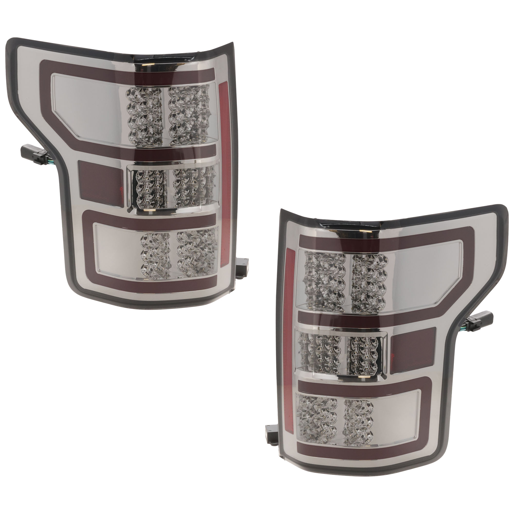 AM F 150-18-20 TAIL LAMP RH AND LH Assembly LED Smoked Lens Chrome Interior SKU JF73010048A OEM JL3Z13404J PFM JL3Z13404H PFM