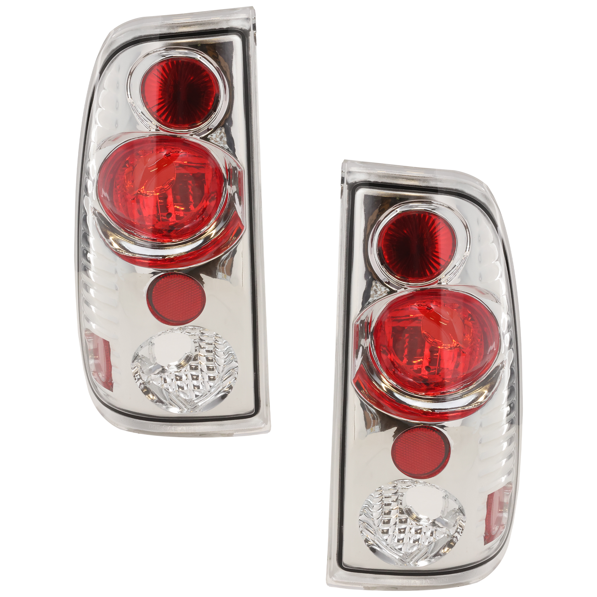 AM F 150-97-03 F 250-97-99 F SUPER DUTY 99-07 TAIL LAMP RH AND LH Lens and Housing Halogen F 150 F 150 Heritage Stepside Clear Lens Chrome Interior SKU JF73010050U OEM F85Z13404CA PFM F85Z13405CA PF