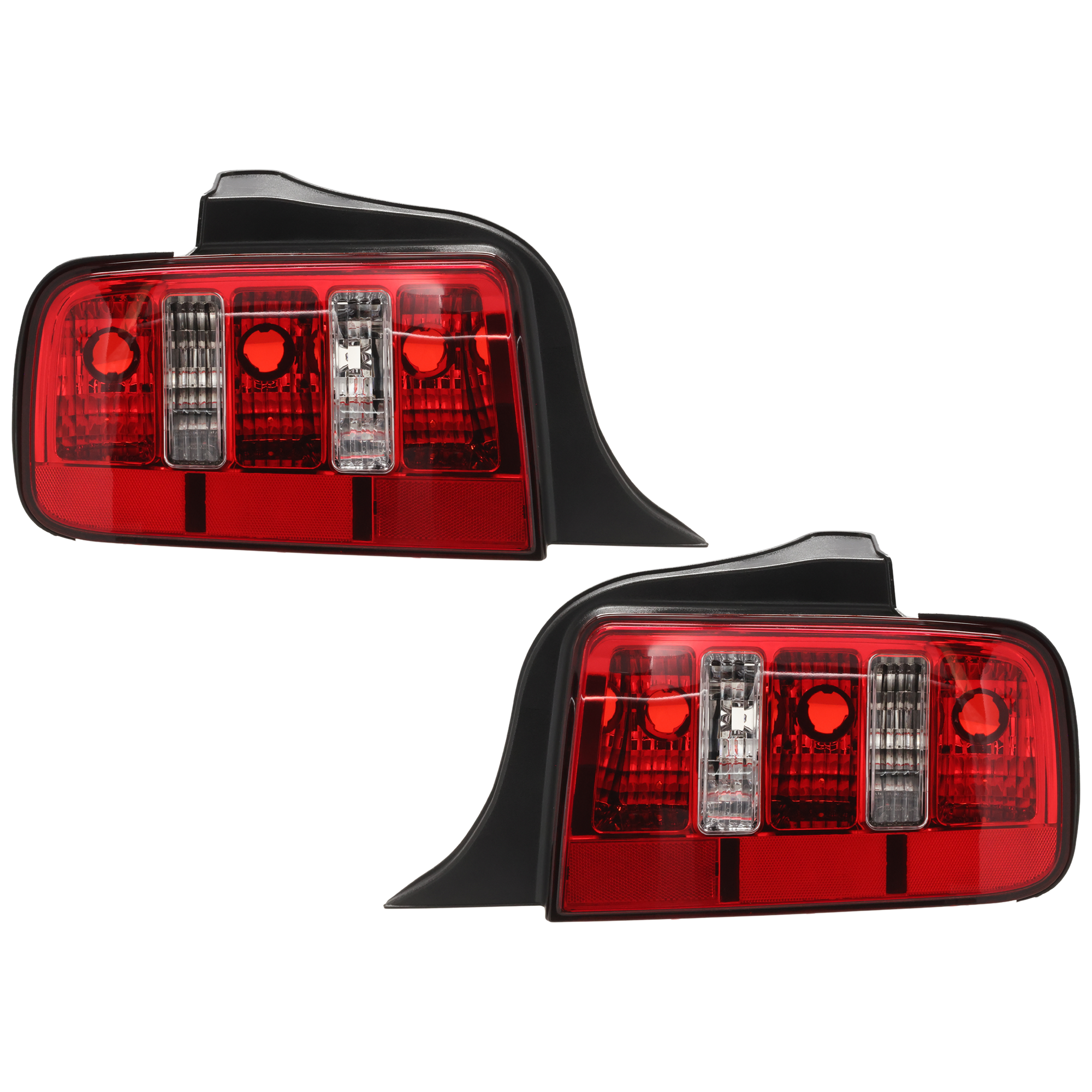 AM MUSTANG 05-09 TAIL LAMP RH AND LH Lens and Housing Halogen 2010 Style Red Lens Chrome Interior SKU JF73010052U OEM 6R3Z13404AB PFM 6R3Z13405A PFM
