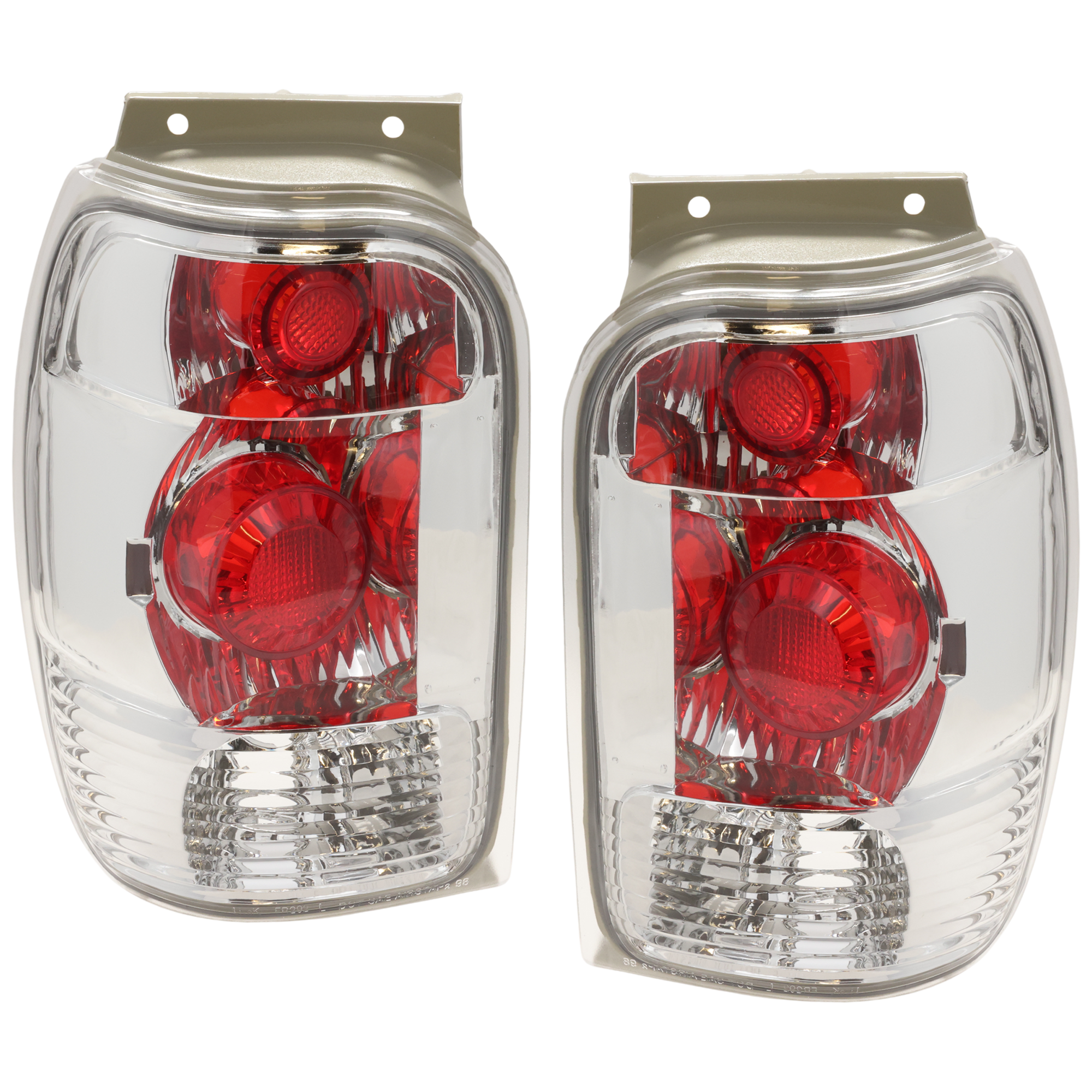 AM EXPLORER 98-01 TAIL LAMP RH AND LH Lens and Housing Chrome Interior Clear Lens SKU JF73010054U OEM F87Z13404AC PFM F87Z13405AC PF