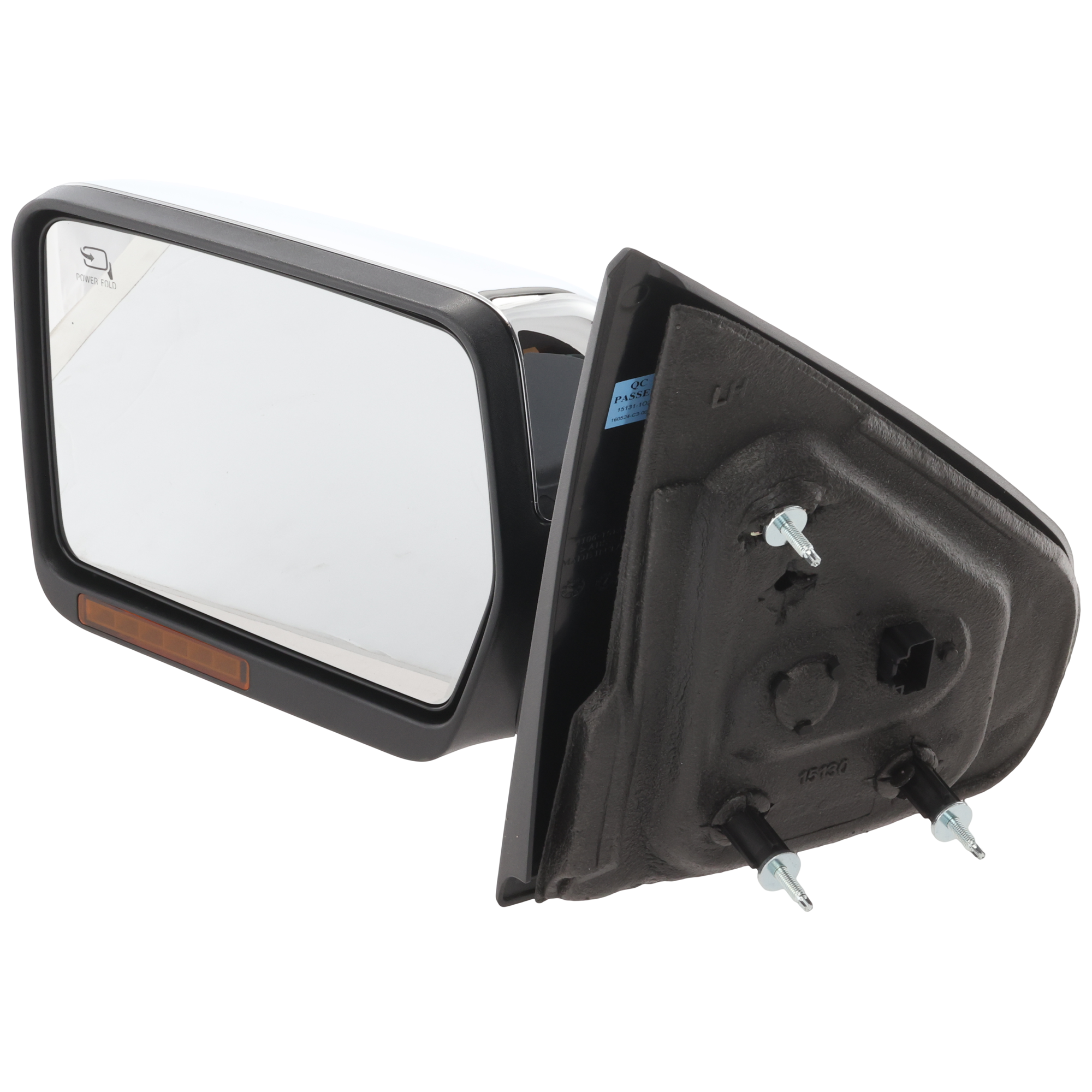 AM F 150-07-08 MIRROR LH Non Towing Power Power Folding Heated Chrome w In housing Signal Light and Memory No Auto dimming and BSD SKU JFD150EL S OEM 8L3Z17683AA PFM