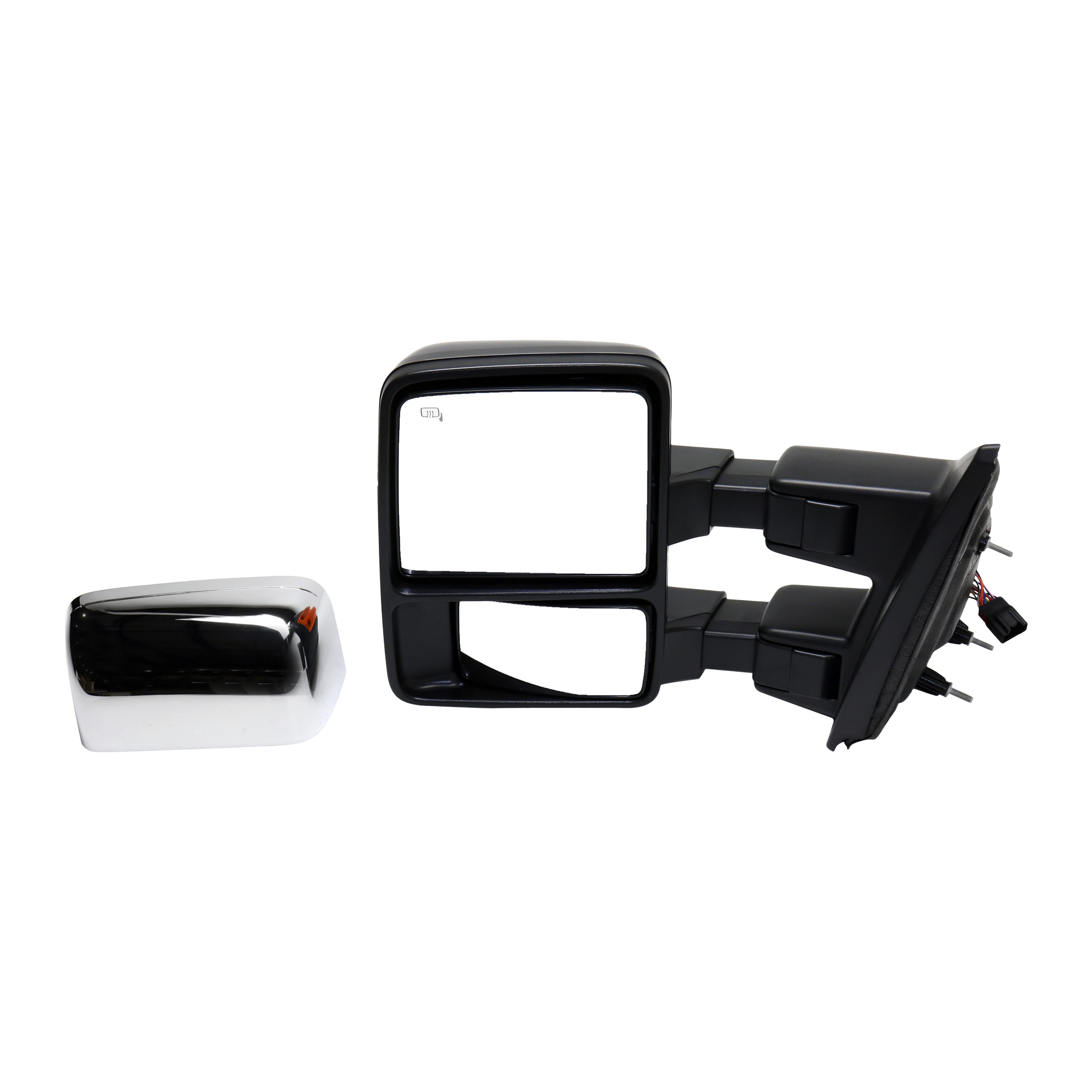 AM F 150-13-14 TOWING MIRROR LH Power Power Folding Heated Chrome Paintable 2 Caps w Memory and Signal Light Exc. SVT Raptor Model SKU JFD170EL S Partslink FO1320480 OEM DL3Z17683AA PFM