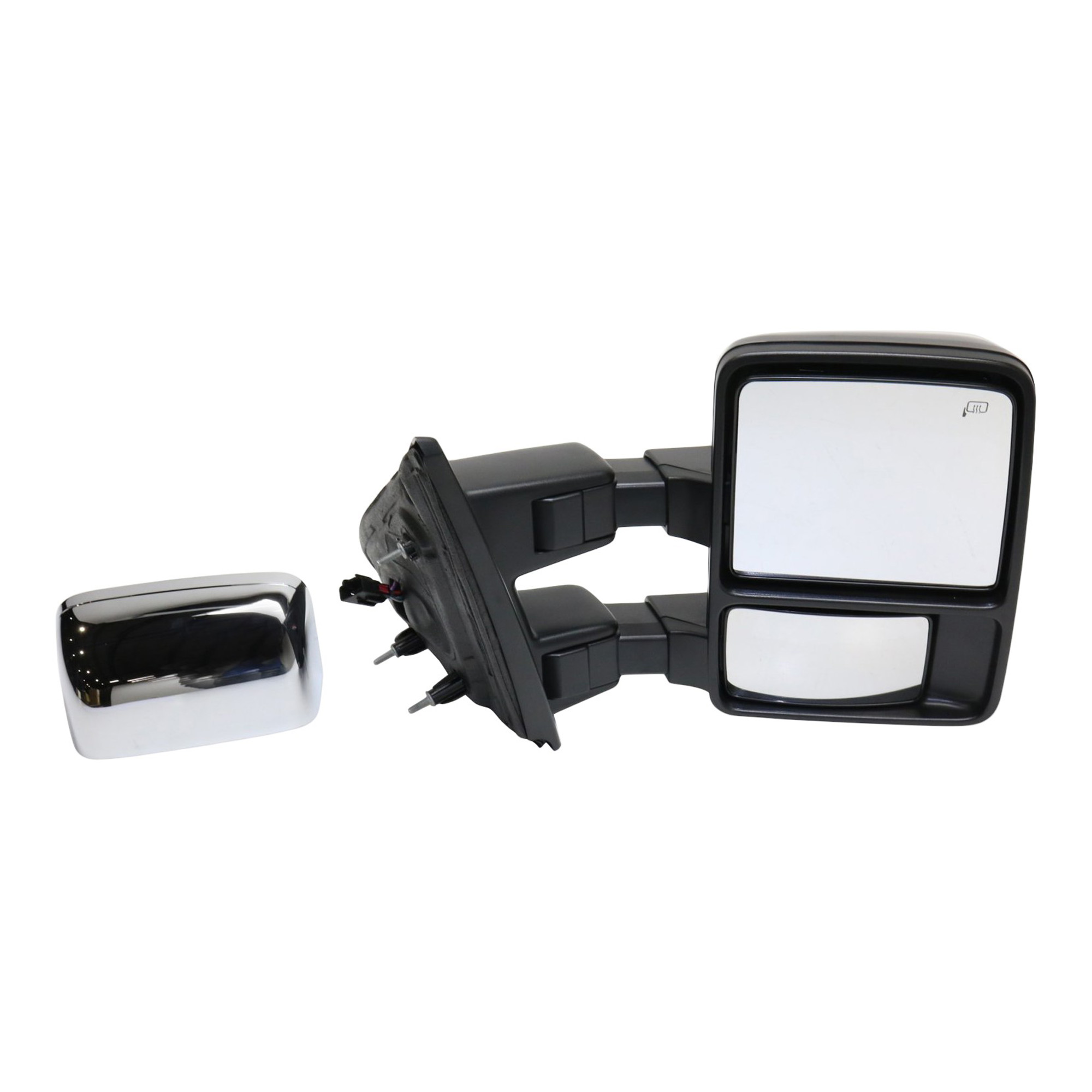 AM F 150-13-14 TOWING MIRROR RH Power Power Folding Heated Chrome Paintable 2 Caps w Memory and Signal Light Exc. SVT Raptor Model SKU JFD170ER S Partslink FO1321480 OEM DL3Z17682AA PFM