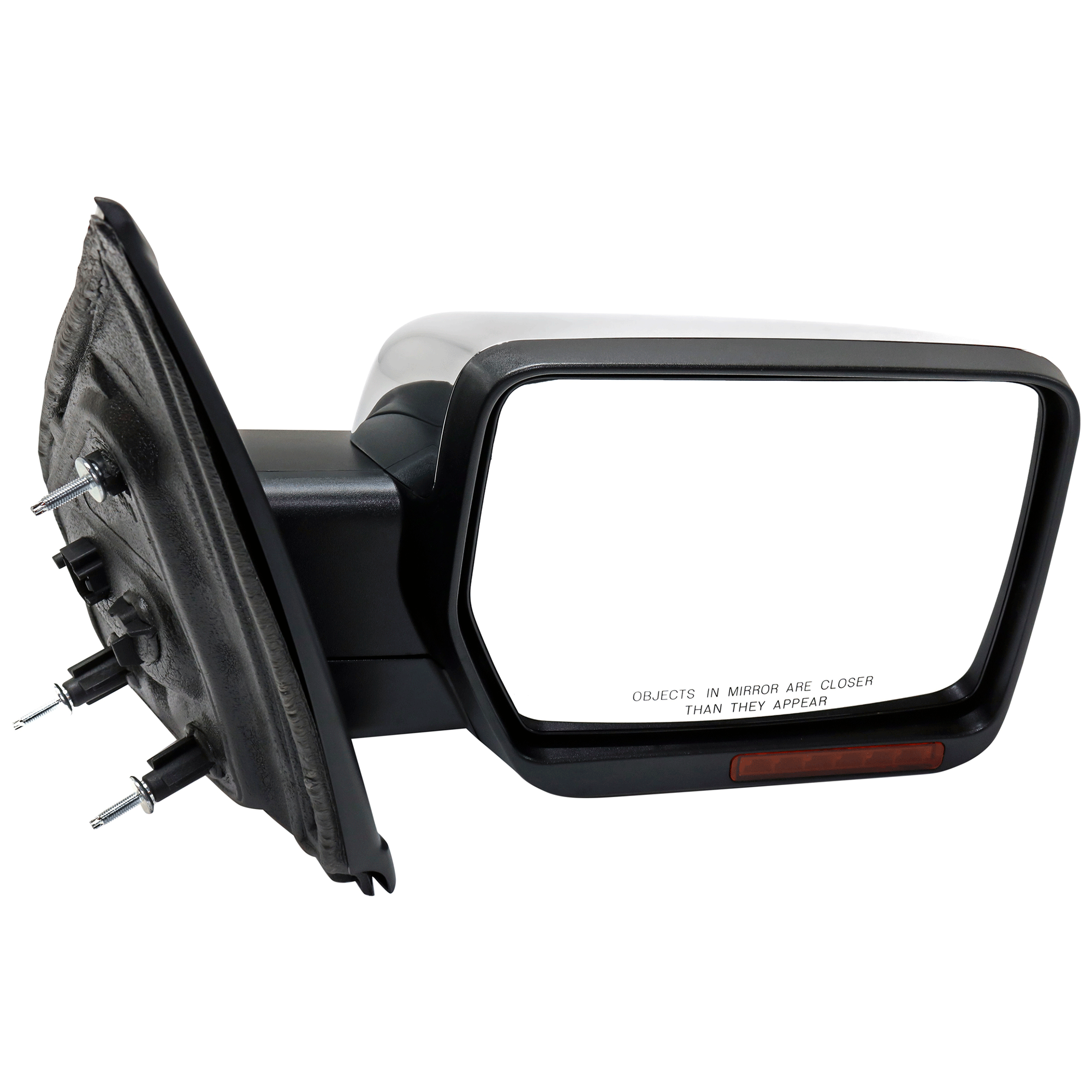 AM F 150-09-10 MIRROR RH Non Towing Power Manual Folding Heated Chrome w In housing Signal Light and Memory No Auto dimming and BSD SKU JFD204CR S Partslink FO1321355 OEM 9L3Z17682GA