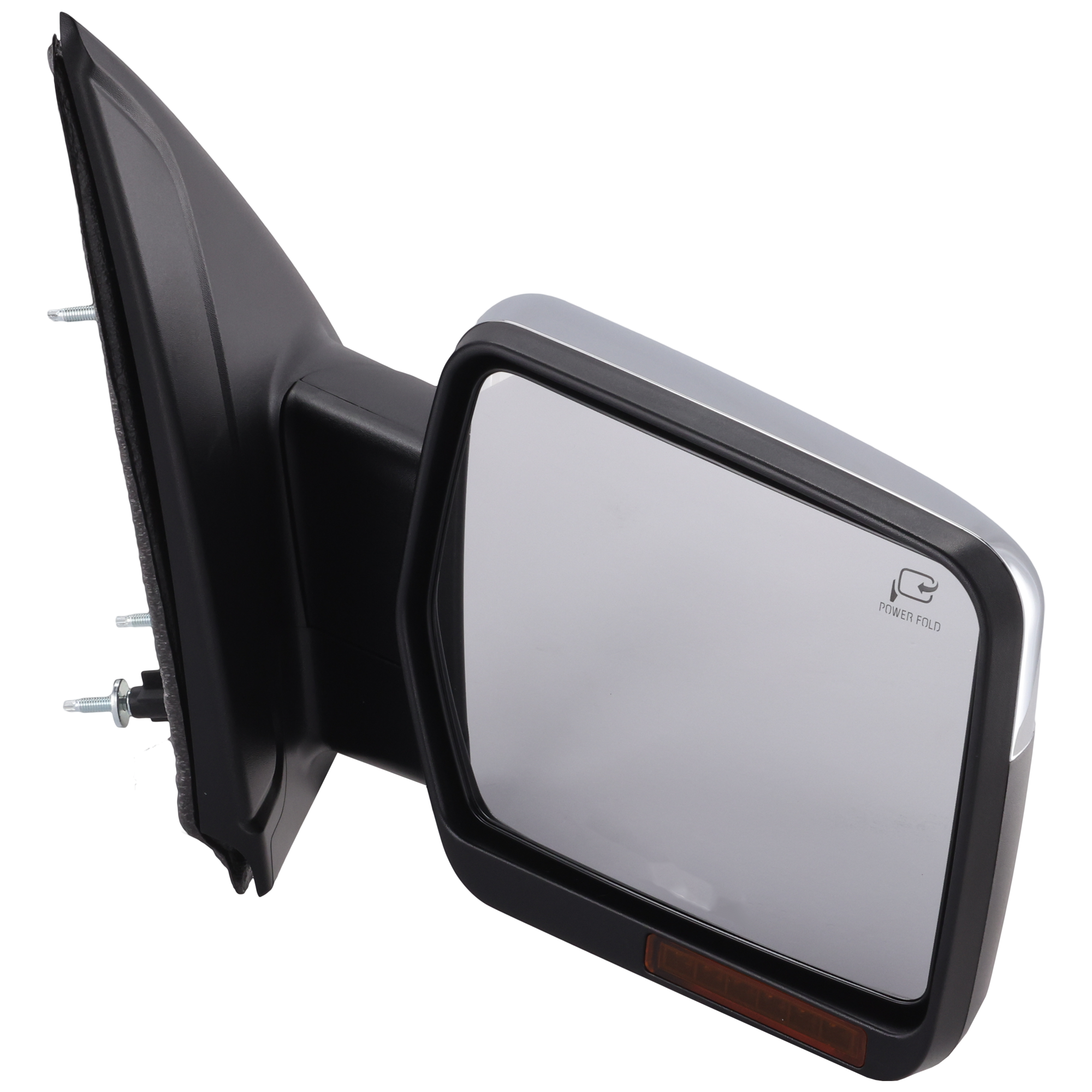 AM F 150-09-10 MIRROR RH Non Towing Power Power Folding Heated Chrome w In housing Signal Light and Memory No Auto dimming and BSD SKU JFD230ER S Partslink FO1321411 OEM 9L3Z17682EB