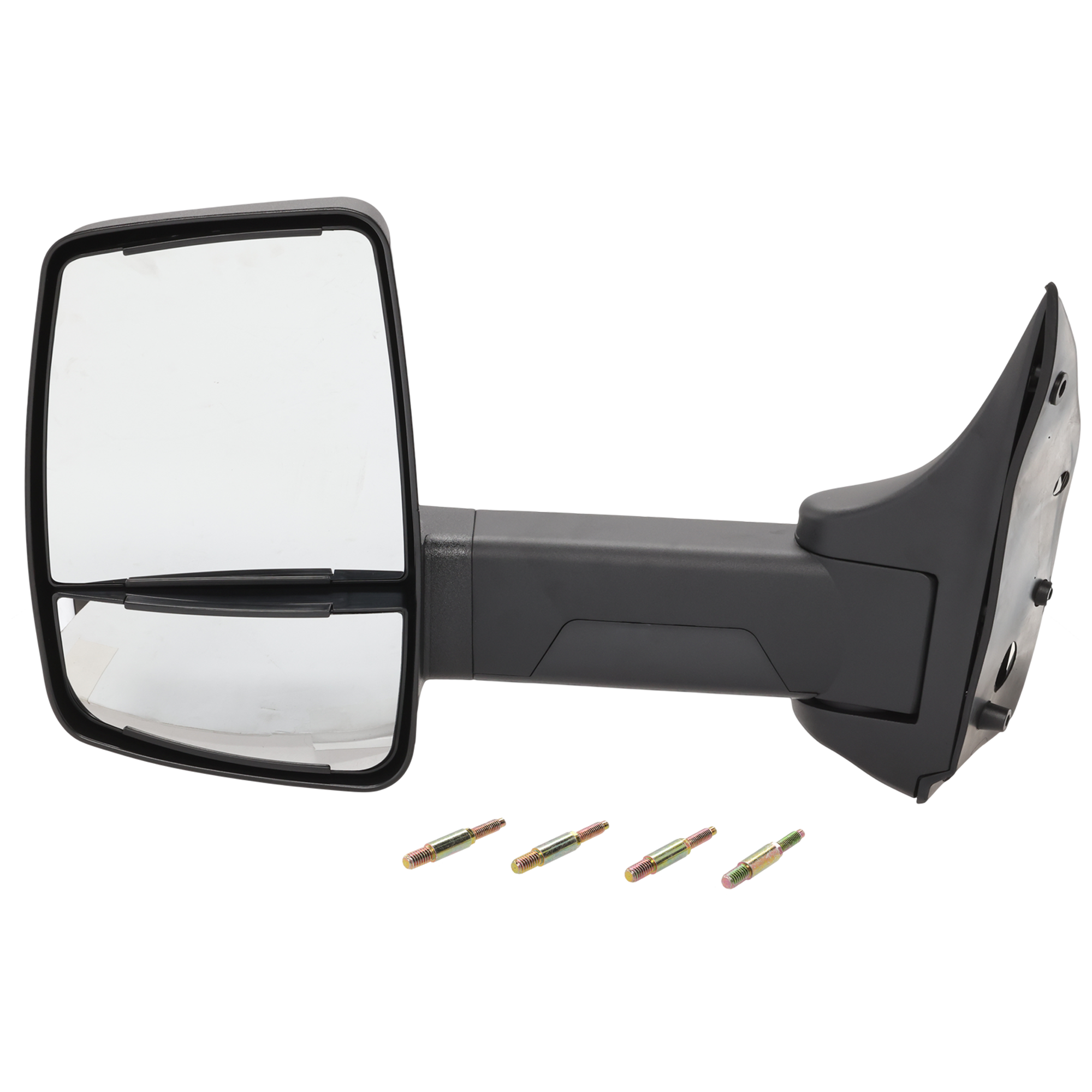 AM ECONOLINE VAN 92-15 TOWING MIRROR LH Manual Adjust Non Heated Manual Folding Textured Black No Auto dimming Blind Spot Feature Memory and Signal Light Single Arm 4 Bolt Mount SKU JFD257L OEM Performance