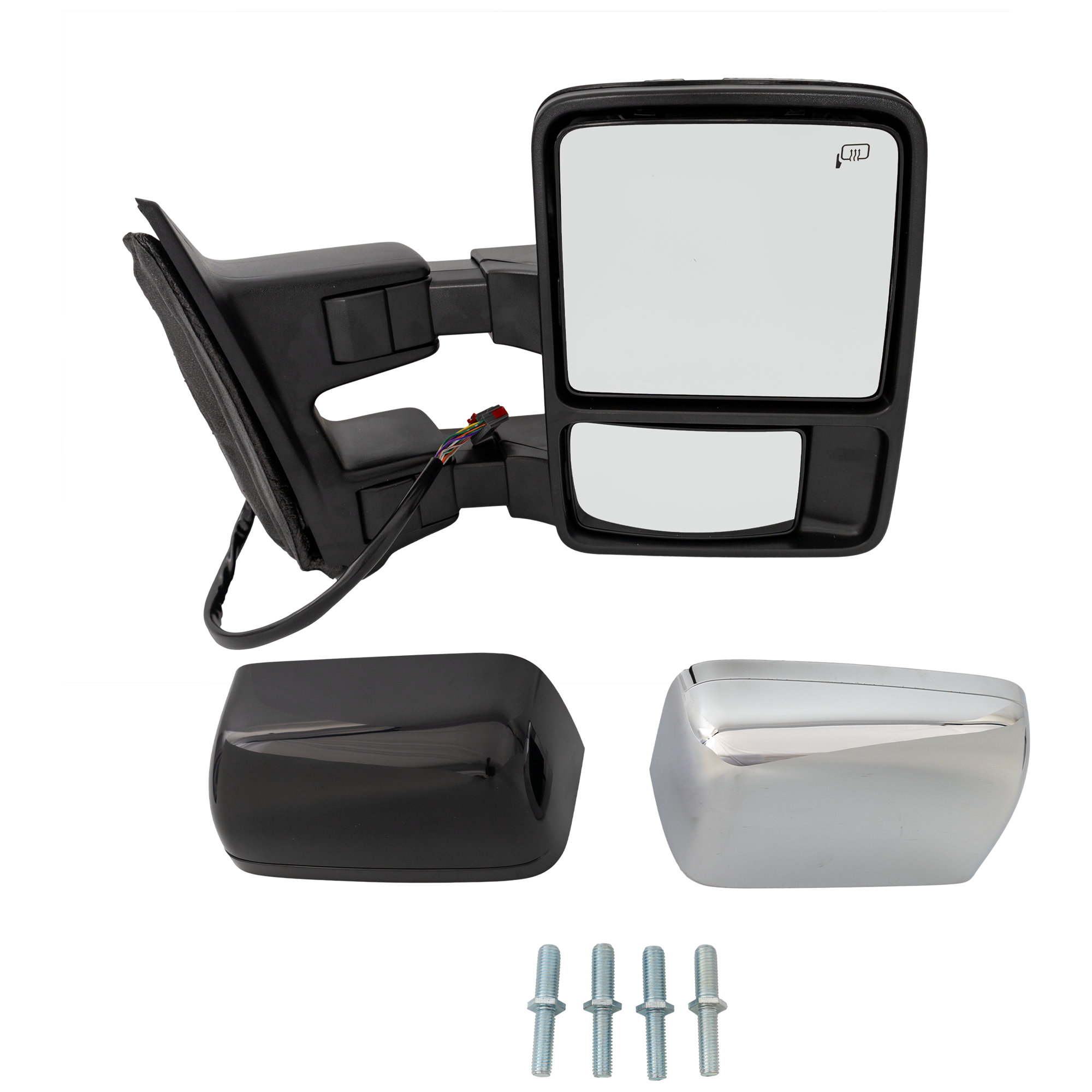 AM F SERIES SUPER DUTY 10-10 TOWING MIRROR RH Power Power Folding Heated Chrome Paintable 2 Caps w Auto Extend Memory and Signal Light w Side Marker SKU JFD282ER S Partslink FO1321492 OEM 9C3Z17682MA PFM