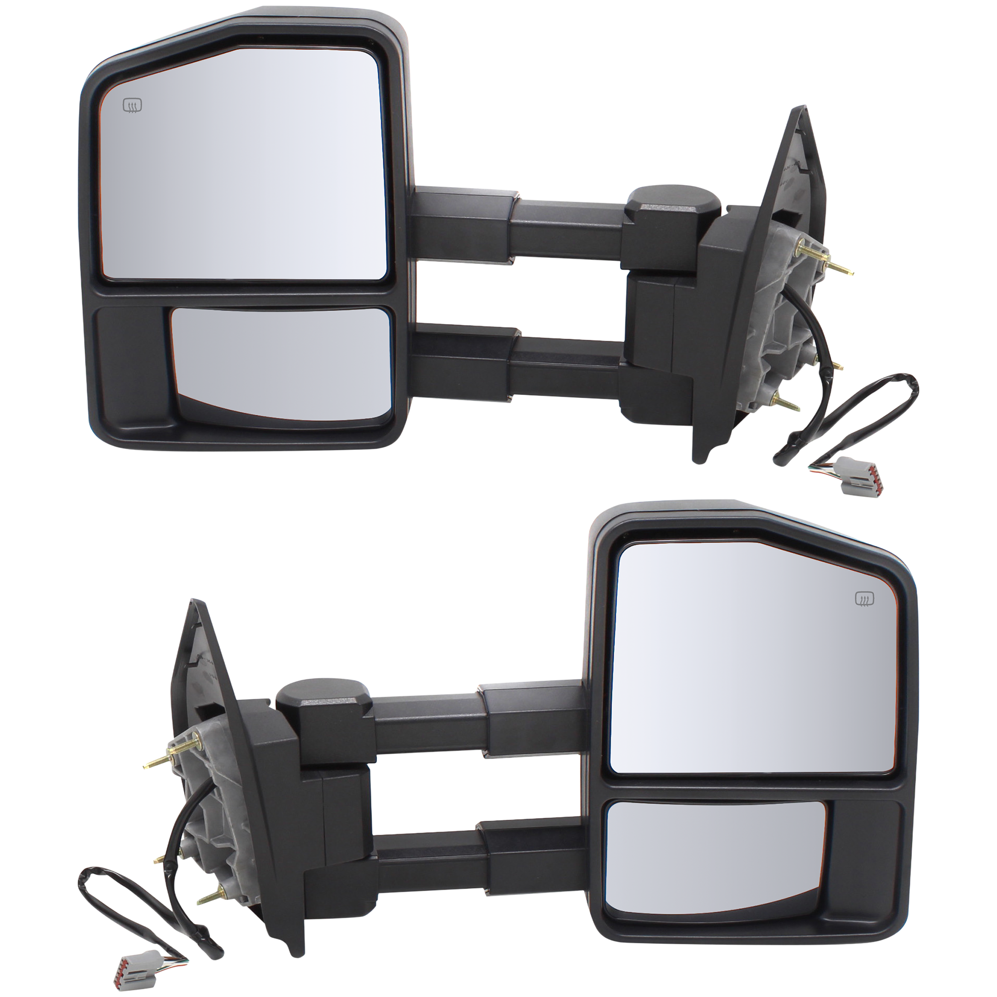 AM F SERIES SUPER DUTY 02-07 TOWING MIRROR RH and LH Power Manual Folding Heated Textured Dual Glass No Signal Light SKU JFD288ERL OEM 1C3Z17682AAB PFM 1C3Z17683AAB