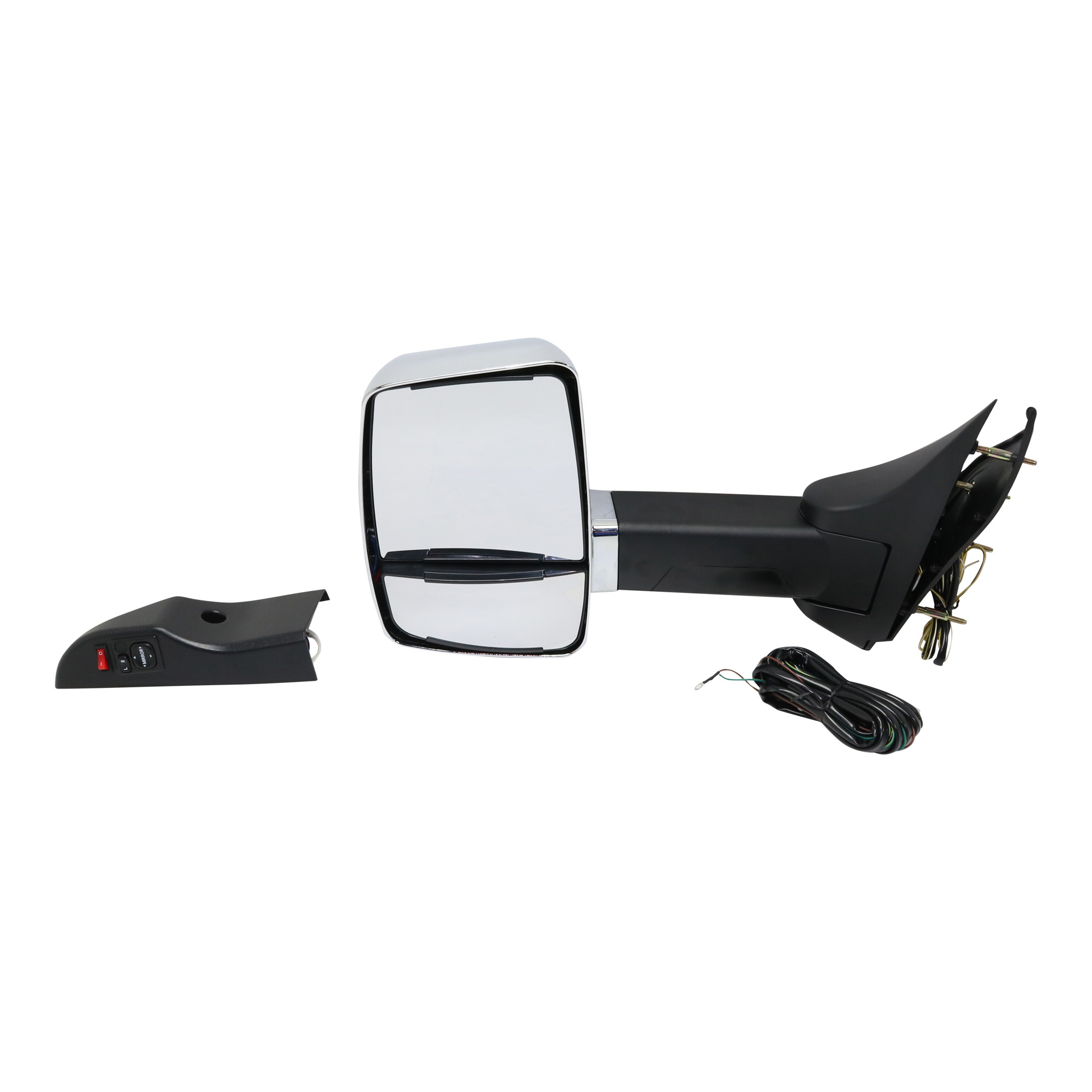 AM ECONOLINE VAN 08-13 TOWING MIRROR LH Manual Adjust Manual Folding Heated Chrome No Auto dimming BSD In housing Signal Light and Memory 4 Bolt Mount SKU JFD358CL S OEM AC2Z17683AA PFM