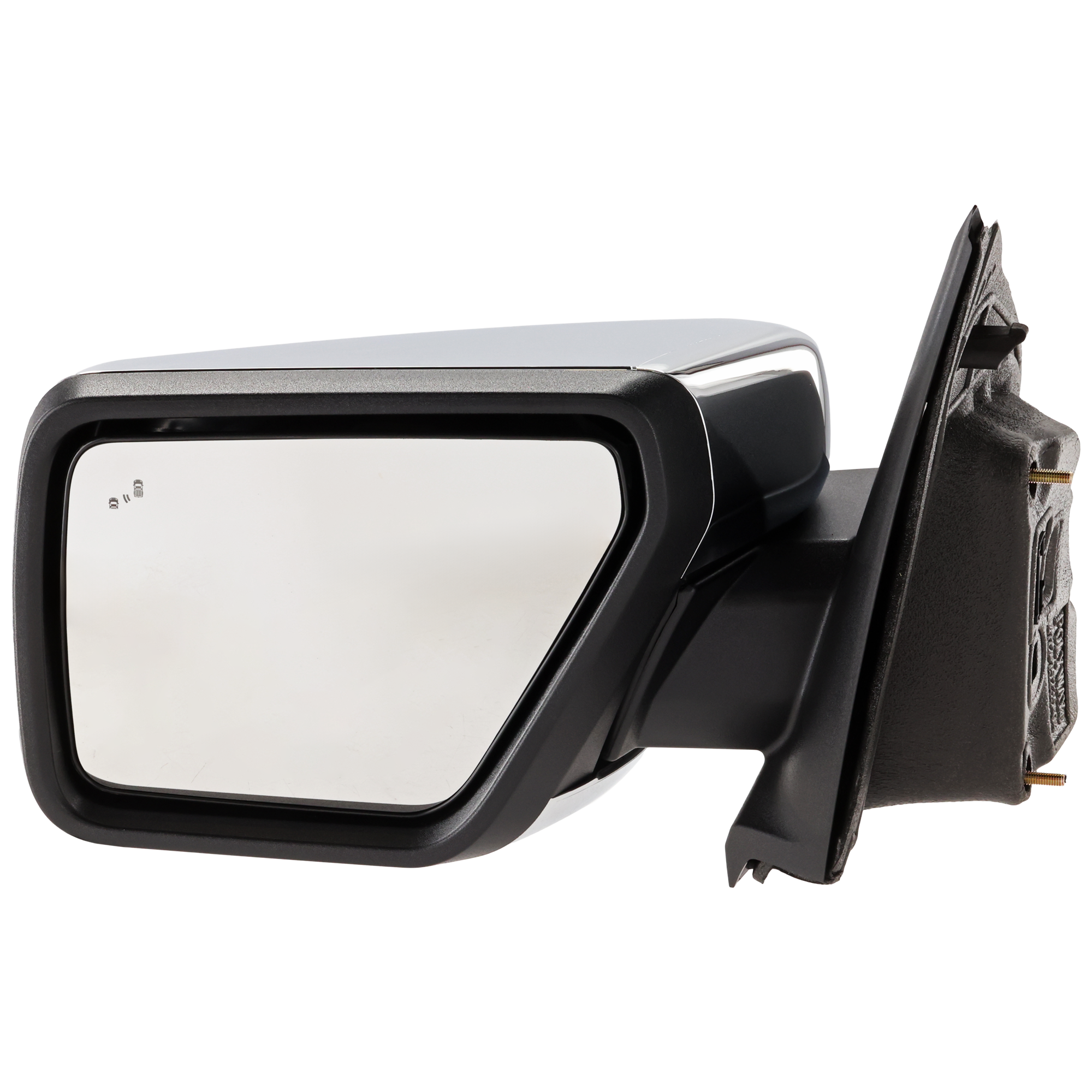 AM F 150-21-24 MIRROR LH Power Power Folding Heated Chrome w BSD Memory Puddle Light and Signal Light w o Trailer Backup Assist and Side View Camera Crew Extended Cab SKU JFD556EL Partslink FO1320706 OEM ML3Z 17683HA PFM ML3Z17683HB P