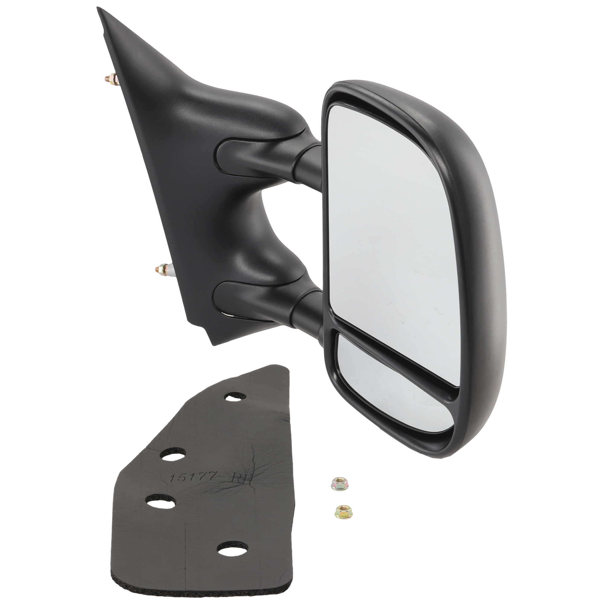 AM ECONOLINE VAN 03-14 TOWING MIRROR RH Manual Adjust Manual Folding Non Heated Textured No Auto dimming BSD Memory and Signal Light 4 Bolt Mount SKU JFD84R Partslink FO1321238 OEM 7C2Z17682DA