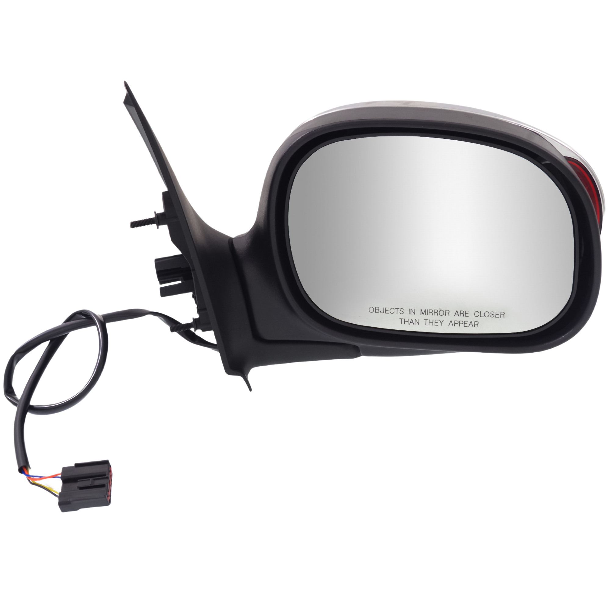 AM F 150-00-01 MIRROR RH Non Towing Power Manual Folding Non Heated Chrome Contour Style w Signal Light in Housing Regular SuperCab SKU JFD92CR Partslink FO1321222 OEM YL3Z17682AAA