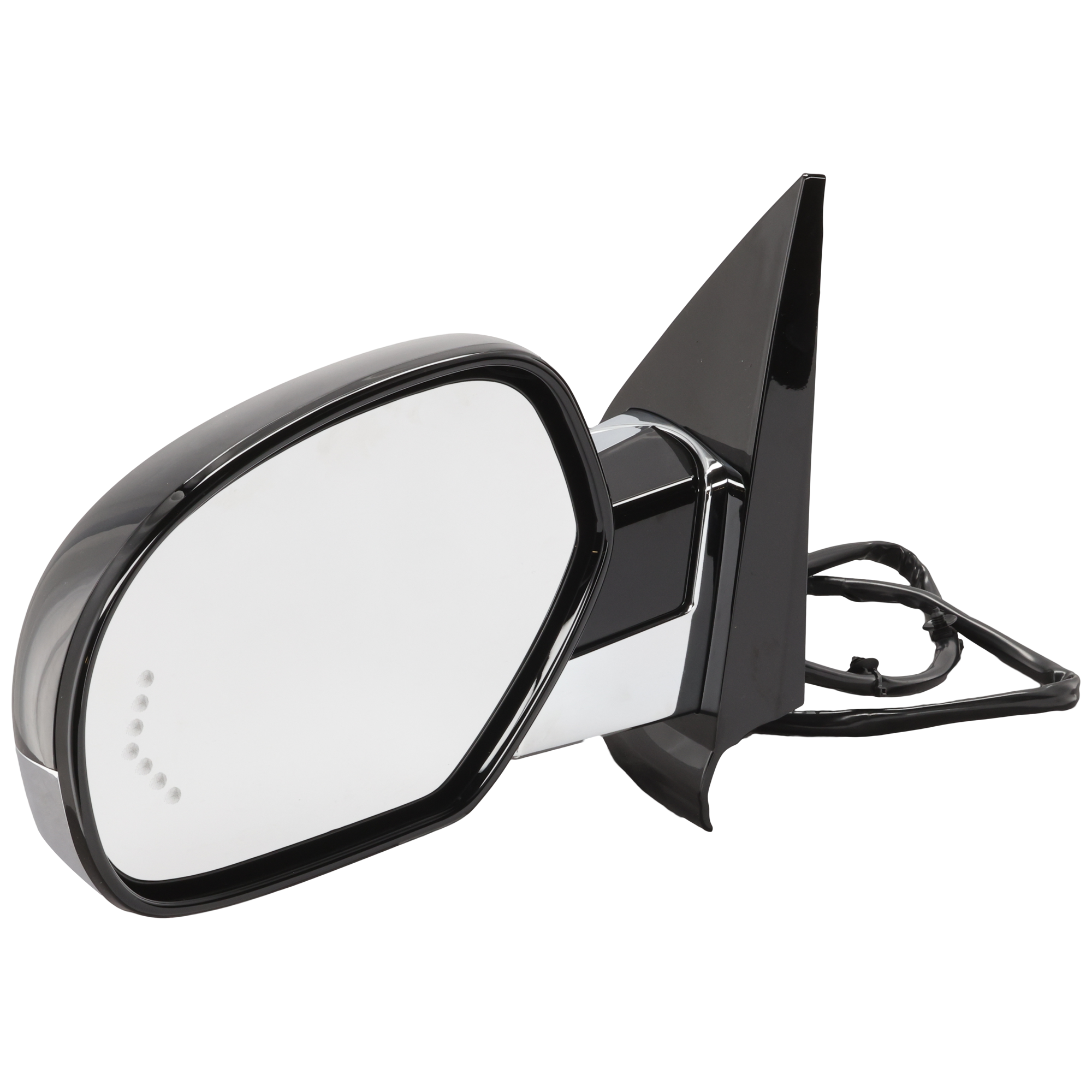 AM ESCALADE 07-14 MIRROR LH Non Towing Power Power Folding Heated Chrome Body w Paintable Cap w Signal Light and Memory No Auto dimming and BSD SKU JGM01EL S OEM 25831078