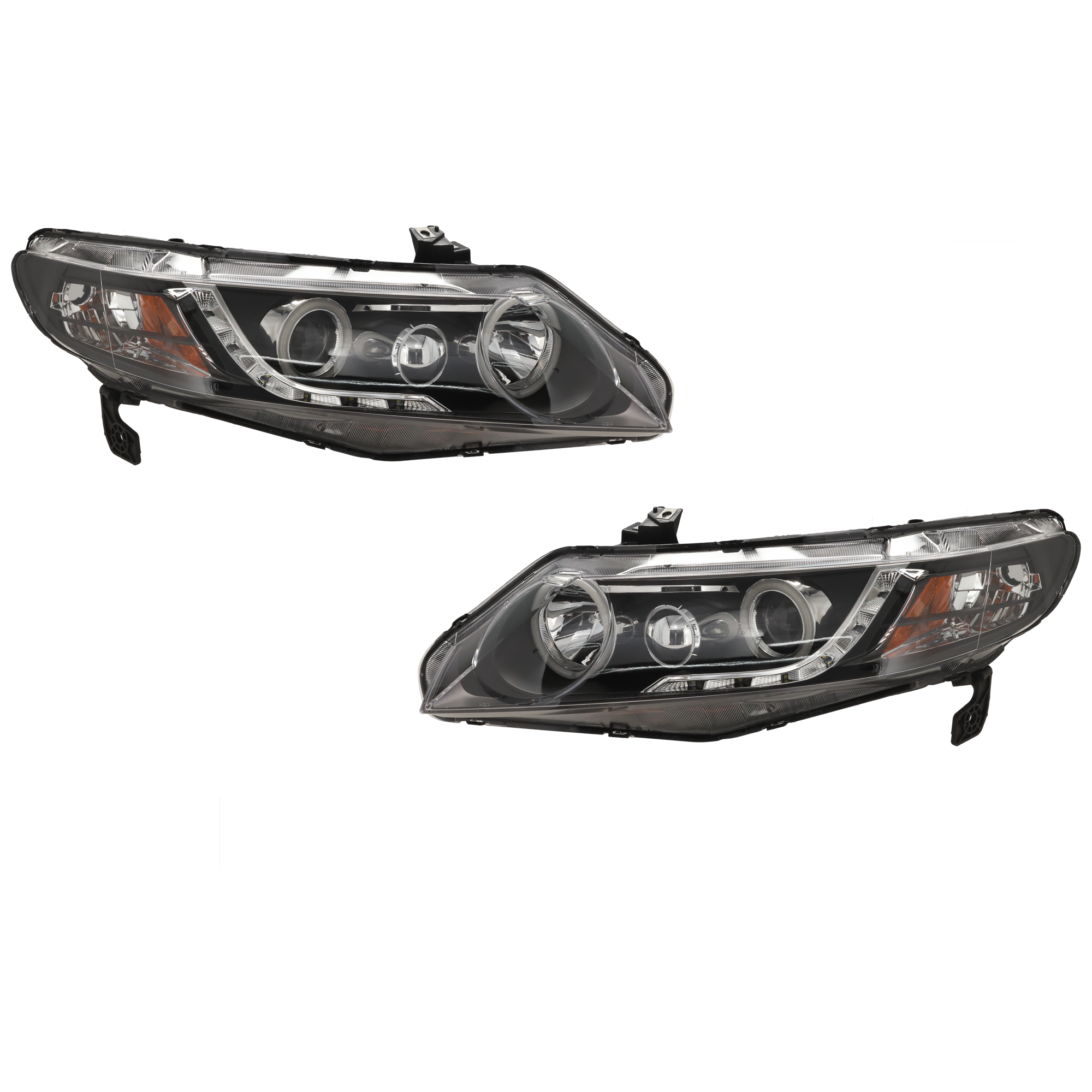 AM CIVIC 06-09 PROJECTOR HEAD LAMP RH AND LH Assembly Halogen Black Interior w LED Halo Sedan SKU JH10010022A OEM 33101SNAA02 PFM 33151SNAA02 PF