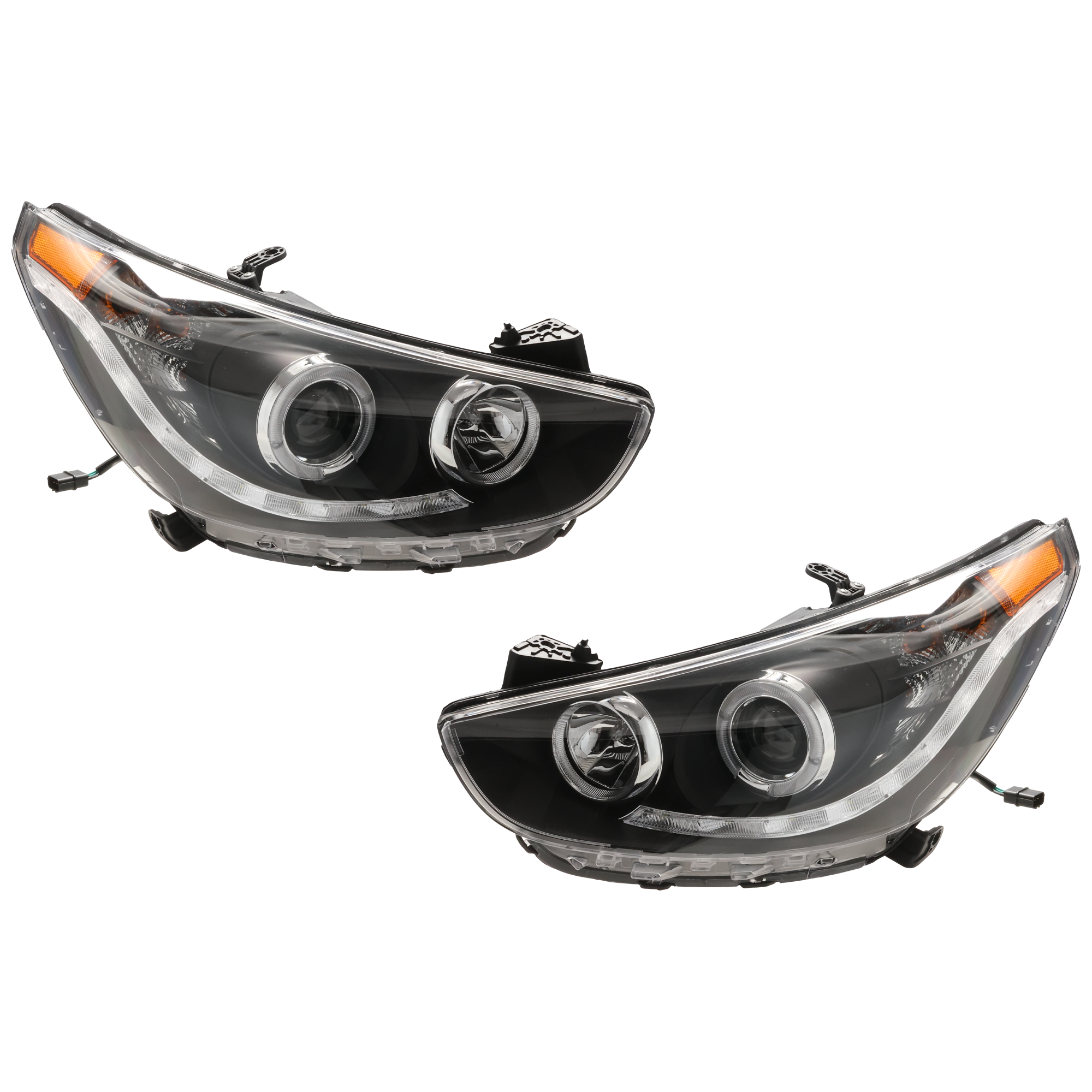 AM ACCENT 12-14 PROJECTOR HEAD LAMP RH AND LH Assembly Halogen w LED Halo Hatchback Sedan SKU JH10010023A OEM 921021R010 PFM 921011R010 PFM