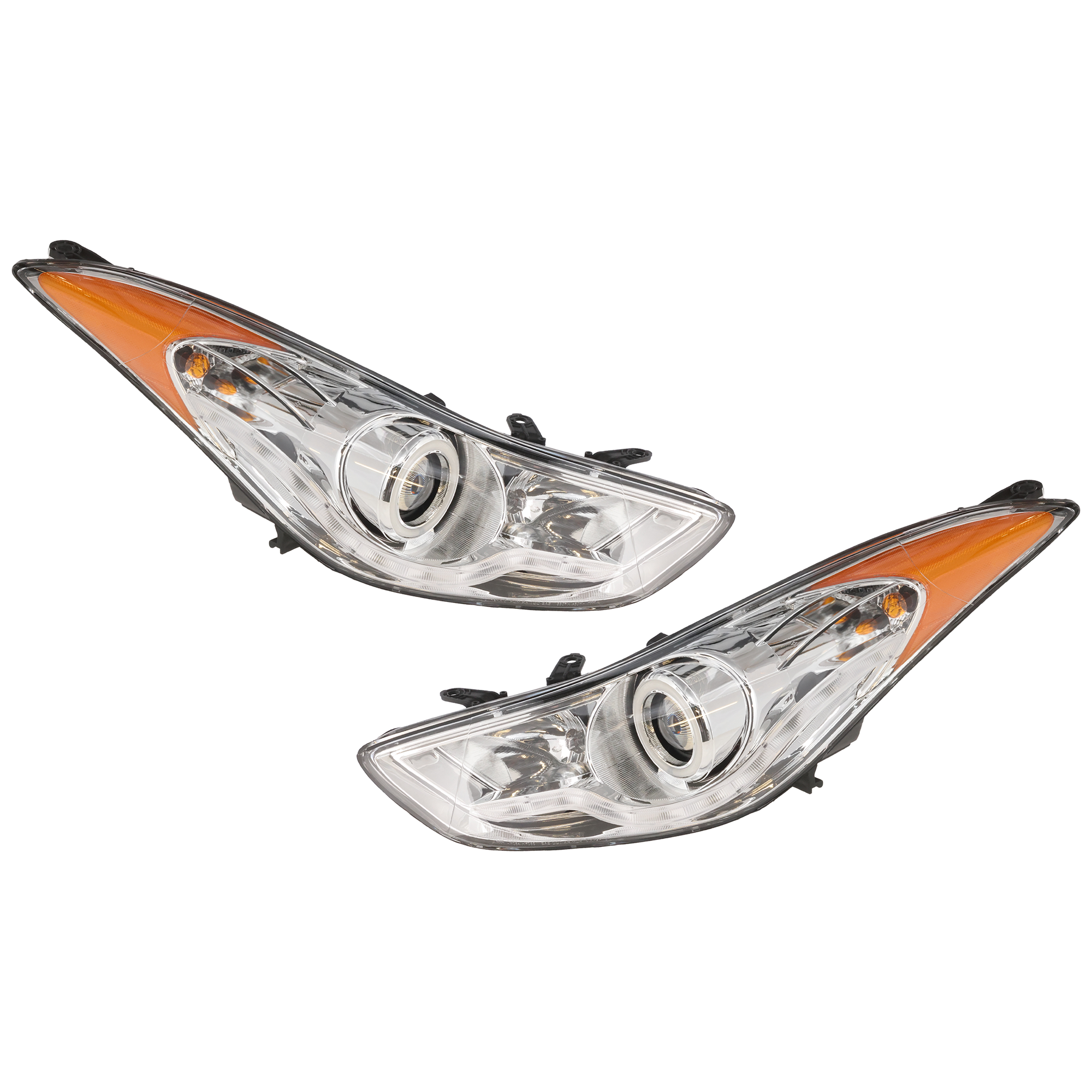 AM ELANTRA 11-13 PROJECTOR HEAD LAMP RH AND LH Assembly Halogen w LED Halo Chrome Interior Sedan USA Built Vehicle SKU JH10010024A OEM 921023Y000 PFM 921013Y000 PFM