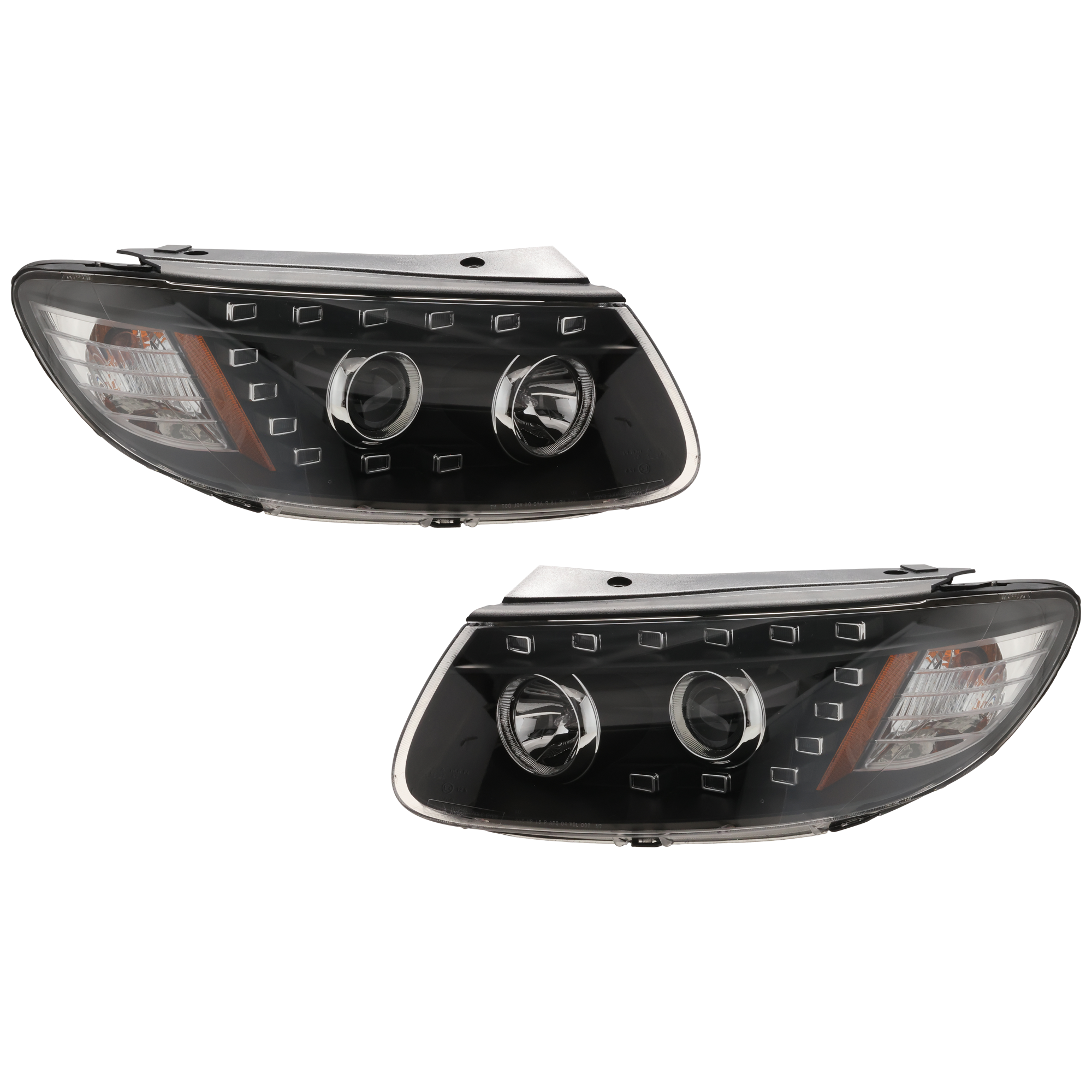 AM SANTA FE 07-08 PROJECTOR HEAD LAMP RH AND LH Assembly Halogen w 2 Plug In Connector w LED Daytime Running Light To 7-11-07 SKU JH10010025A OEM 921010W050 PFM 921020W050 PFM