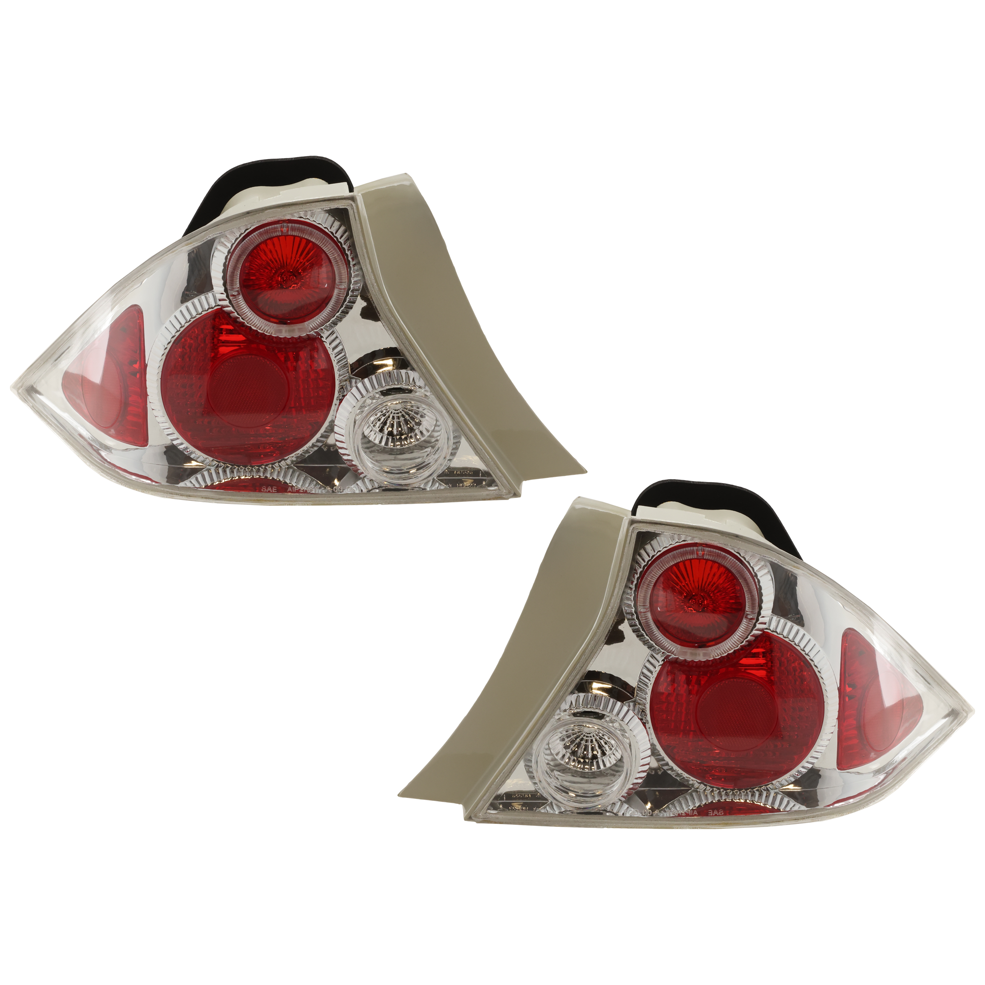 AM CIVIC 01-03 TAIL LAMP RH AND LH Lens and Housing Chrome Interior w Halo Clear Lens Coupe SKU JH73010011U OEM 33501S5PA01 PFM 33551S5PA01 PF