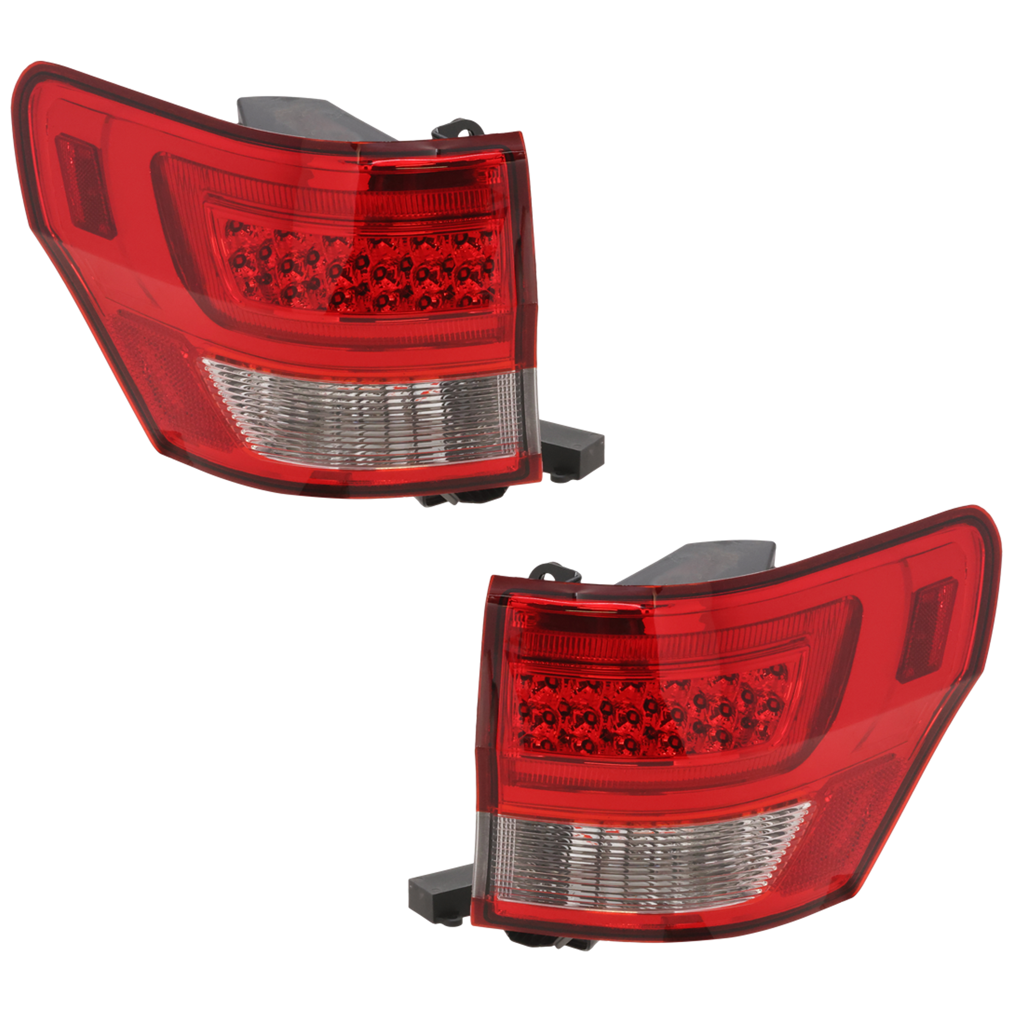 AM GRAND CHEROKEE 11-13 TAIL LAMP RH AND LH Inner and Outer Assembly LED w C Light Bar Chrome Interior Red and Clear Lens SKU JJ73010007A OEM 55079420AG PFM 57010274AF PFM