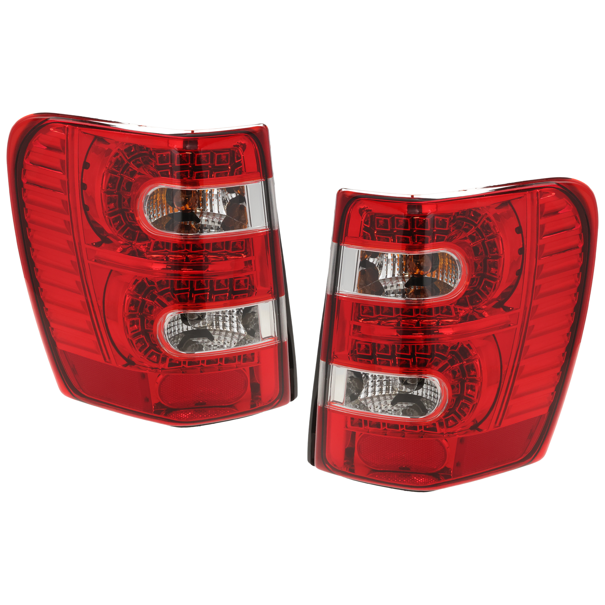 AM GRAND CHEROKEE 99-02 TAIL LAMP RH AND LH Assembly LED To 11-01 Chrome Interior Red and Clear Lens SKU JJ73010009A OEM 55155138AC PFM 55155139AC PFM