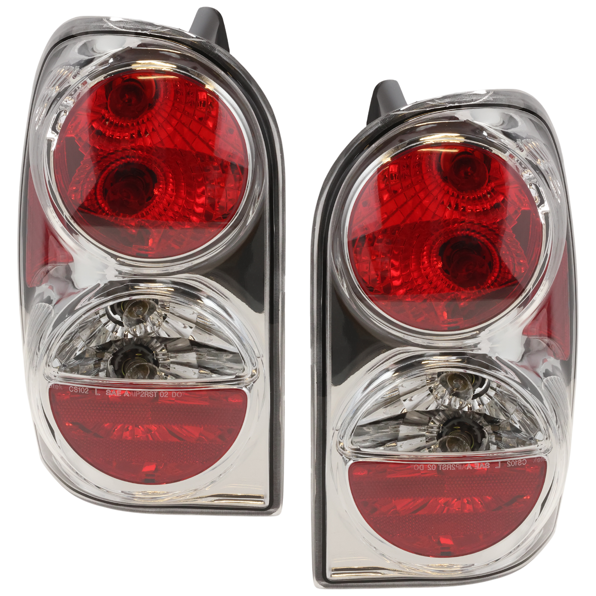 AM LIBERTY 02-04 TAIL LAMP RH AND LH Lens and Housing Chrome Interior Clear Lens SKU JJ73010011U OEM 55155828AH PFM 55155829AH PFM